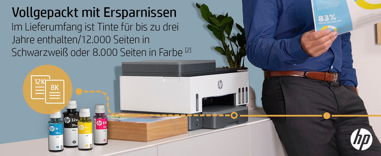 HP Multifunktionsdrucker »Smart Tank 7605«, Ohne Patronen, kompromisslos und bis 3 Jahre Tinte im Lieferumfang.