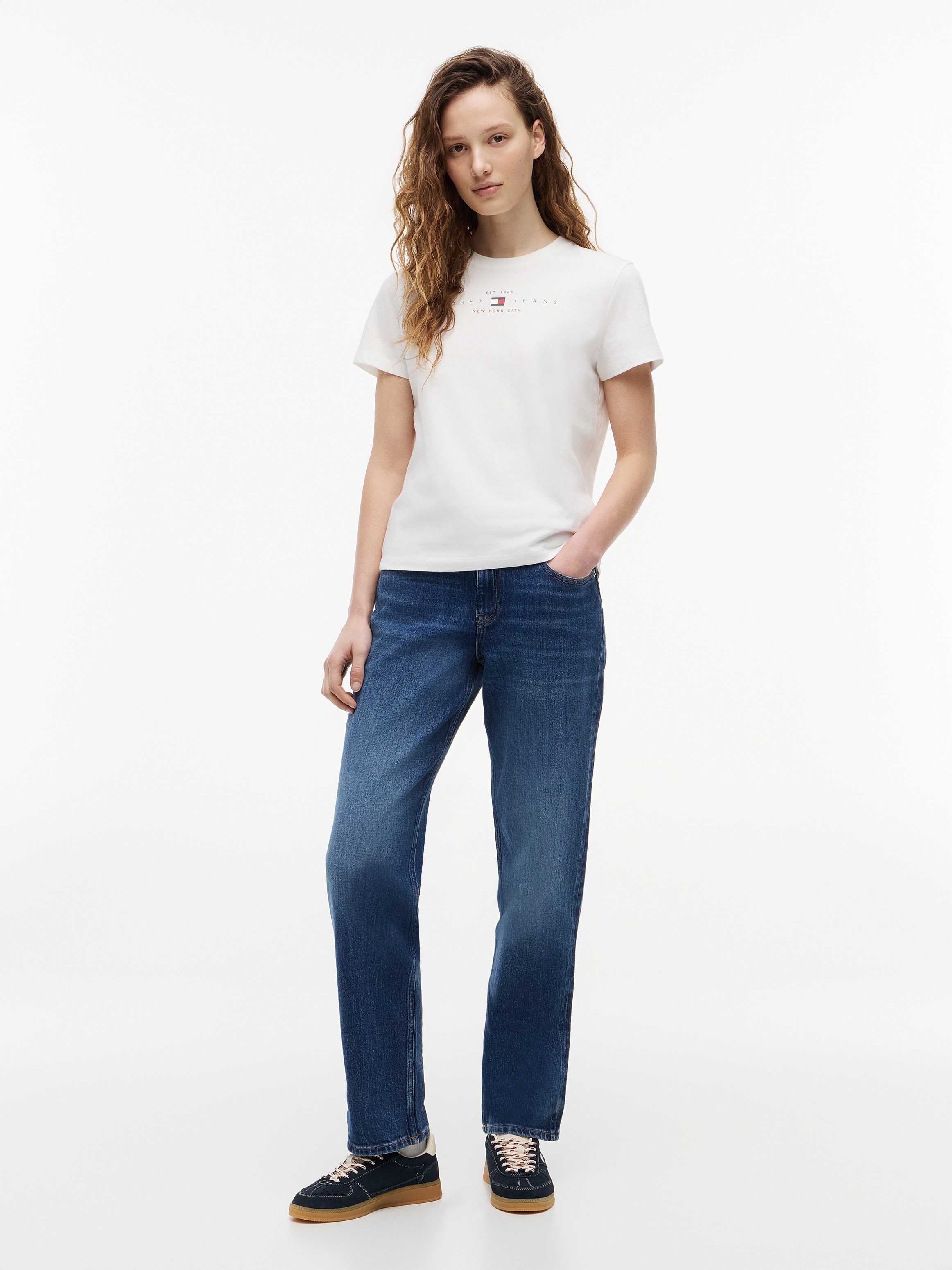 Tommy Jeans Kurzarmshirt »TJW REG US LINEAR SS TEE« Baumwollmischung, regular fit, Logo