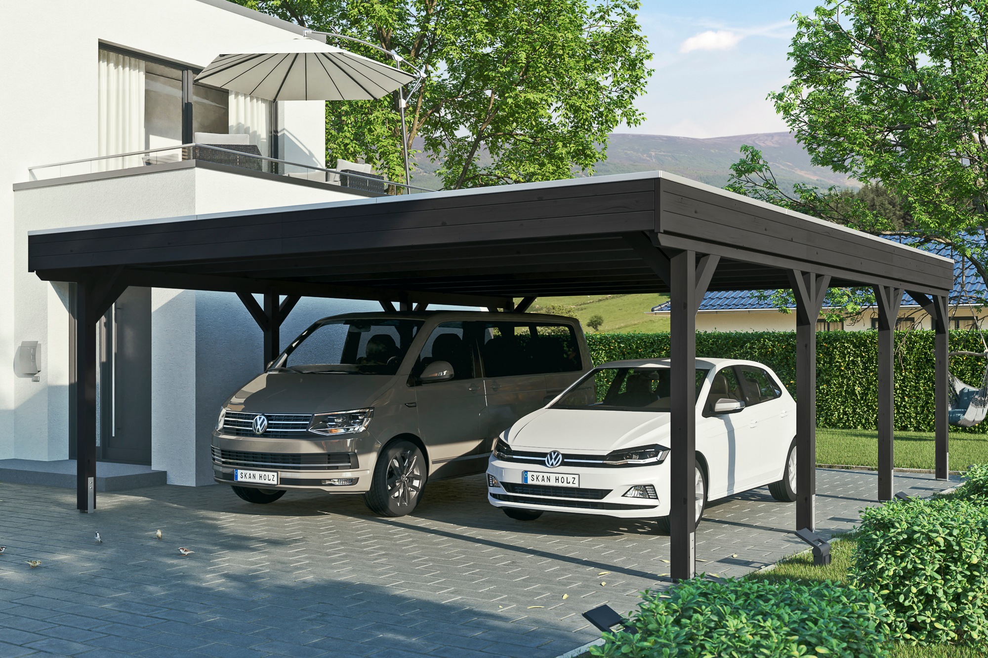 Skanholz Doppelcarport »Grunewald«, Holz, 590 cm, Anthrazit