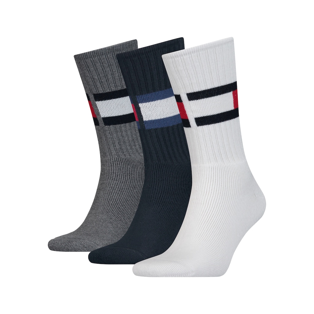 Tommy Hilfiger Sportsocken »TH Crew Socks 3-pack«, (Packung, 3 Paar), Mit großem Flag-Logo
