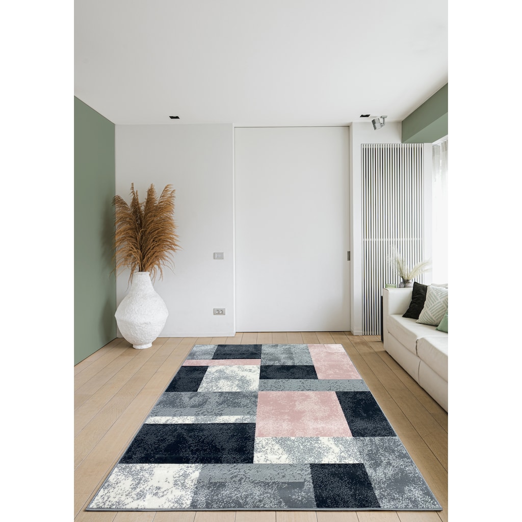 my home Teppich »Lenn«, rechteckig, weich, Kurzflor, modernes Karo-Design