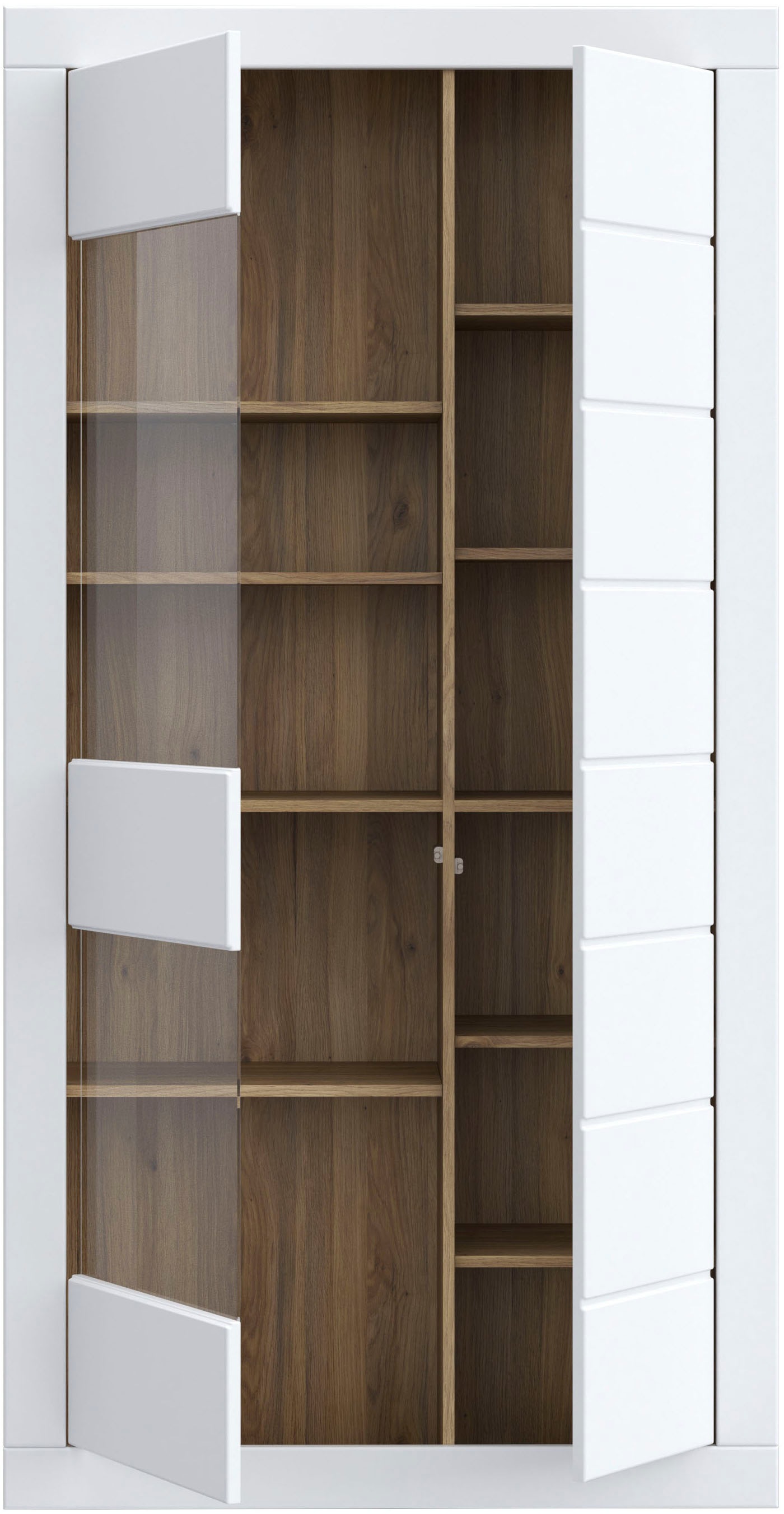 FORTE Vitrine »Lefkadas, Breite 101cm, Höhe 196cm«, Highboardvitrine, grifflose Front, breite Rahmenoptik mit Glaseinsatz