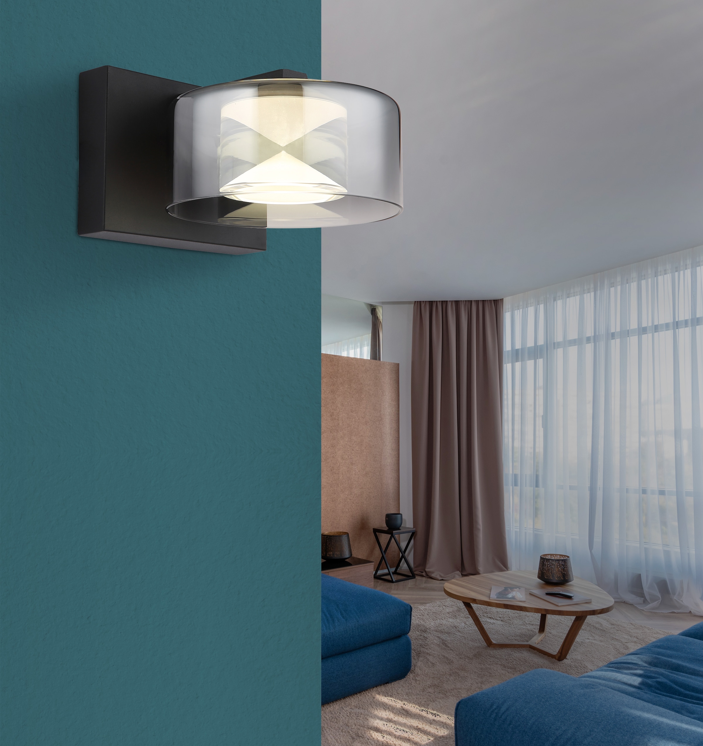 GLOBO LIGHTING LED Wandleuchte »BELINDA«, Leuchtmittel LED-Modul | LED fest integriert, Wandlampe/Glas rauchfarben/4000K/Flur/schwarz