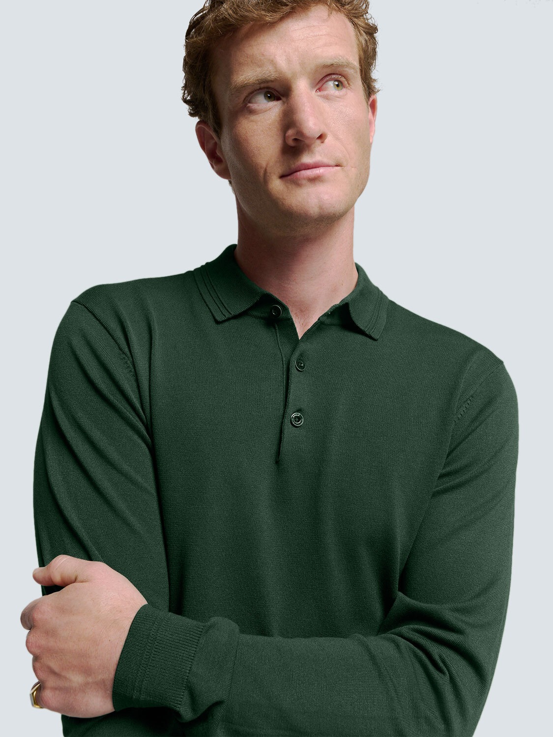 NO EXCESS Rundhalspullover »No Excess Langärmeliger Polo-Pullover«