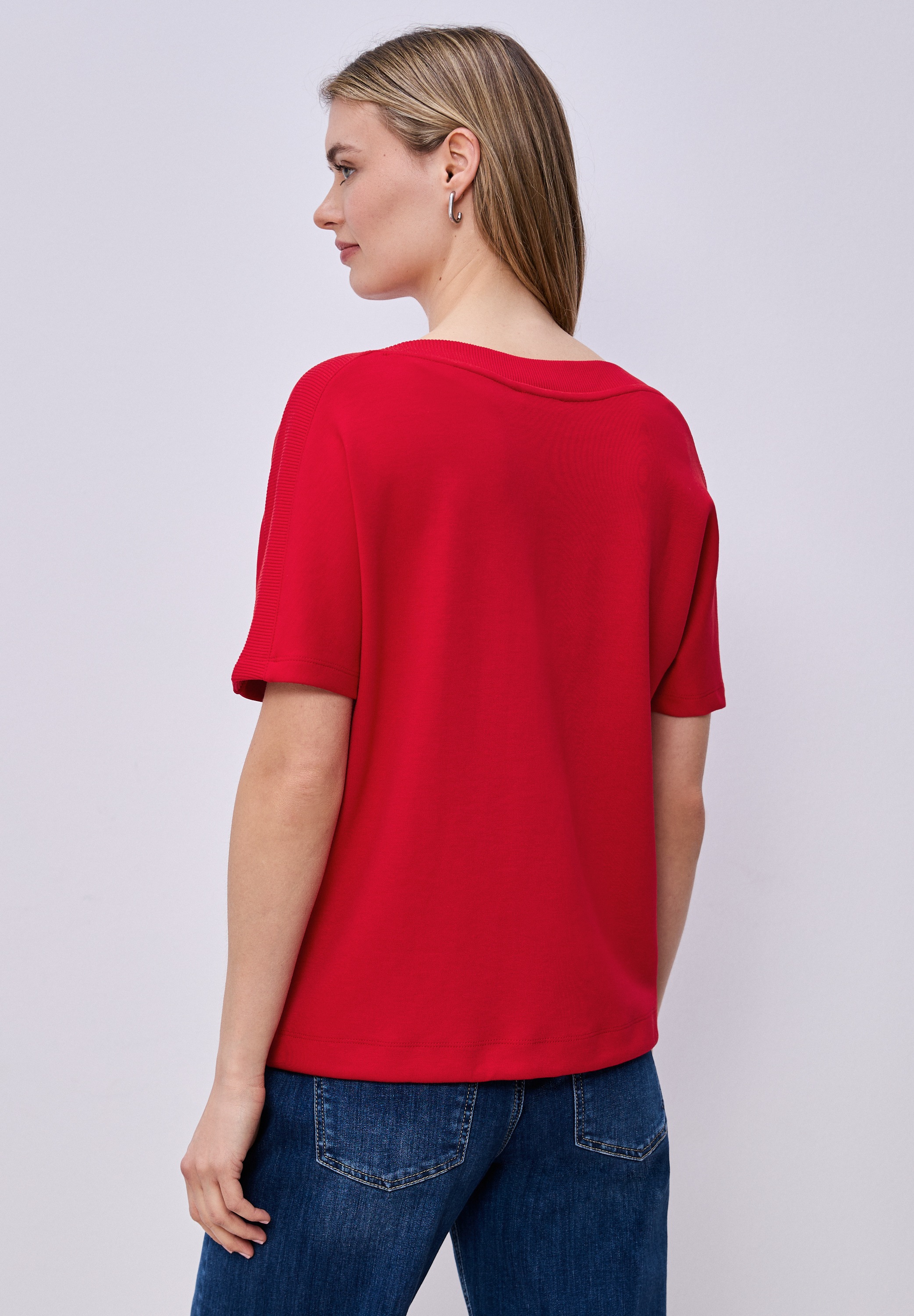 Kurzarmshirt STREET ONE, Damen, Gr. 38, salsa rot, Jersey, Obermaterial: 48% Polyester, 48% Viskose, 4% Elasthan, unifarben, regular fit normal, U-Boot-Ausschnitt, Shirts, mit elastischem Bund 2