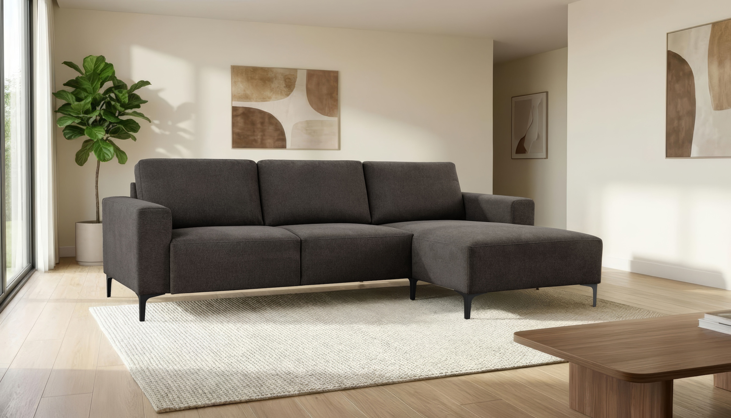 OTTO home Ecksofa "Tournon, L-Form, Breite 262 cm, Webstoff, Chenille" Designsofa im nordischen Stil, Wellenunterfederung, Metallfüße