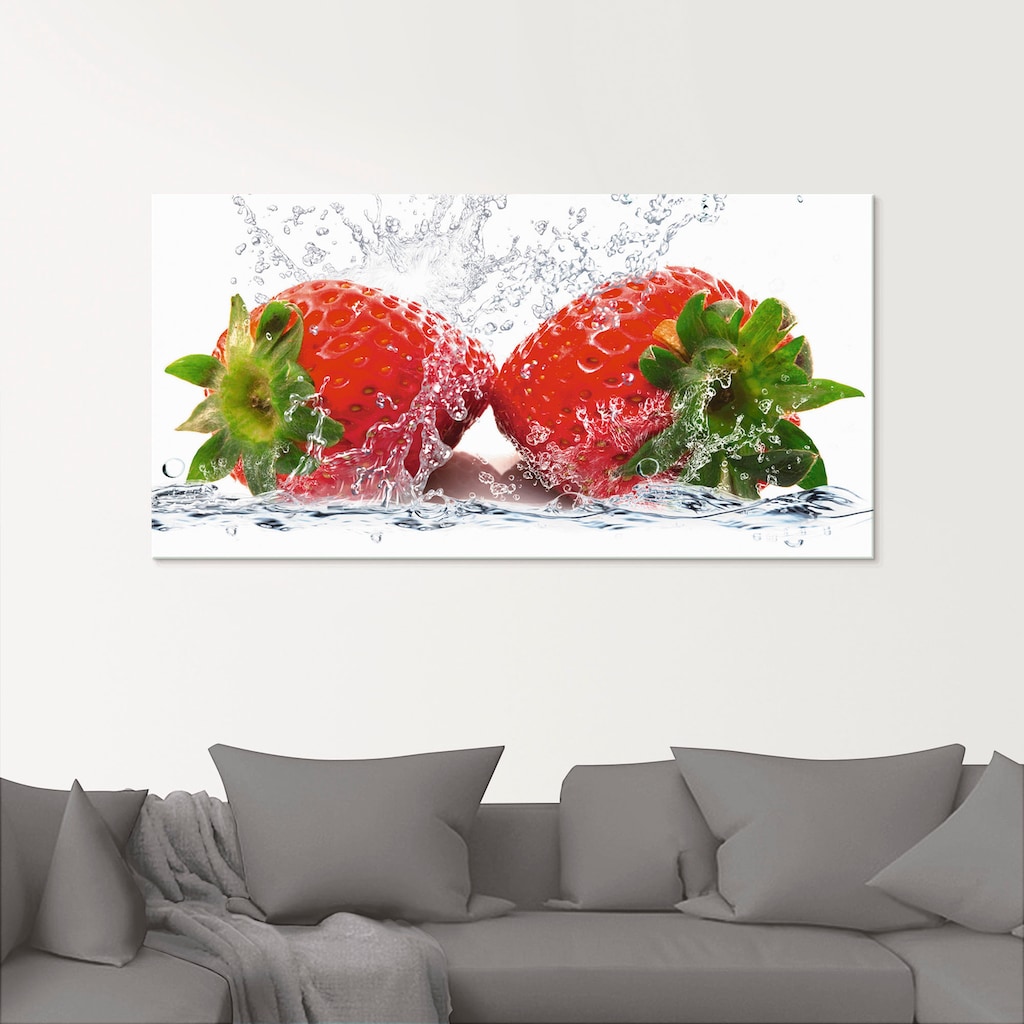 Artland Glasbild »Erdbeeren mit Spritzwasser«, Lebensmittel, (1 St.)