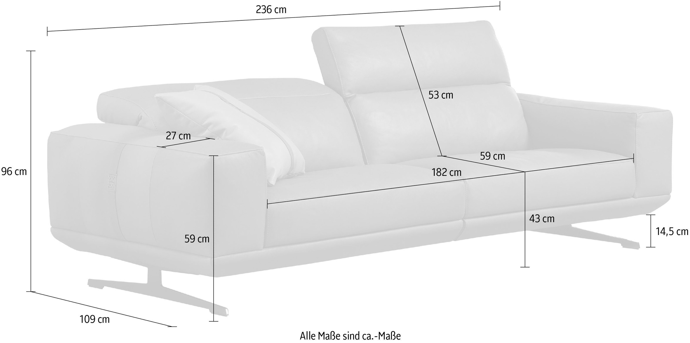 Egoitaliano 2,5-Sitzer »Gloria, super bequem und hochwertige Verarbeitung, edles Design«, beidseitig verstellbare Rückenelemente, mit Metallfüßen