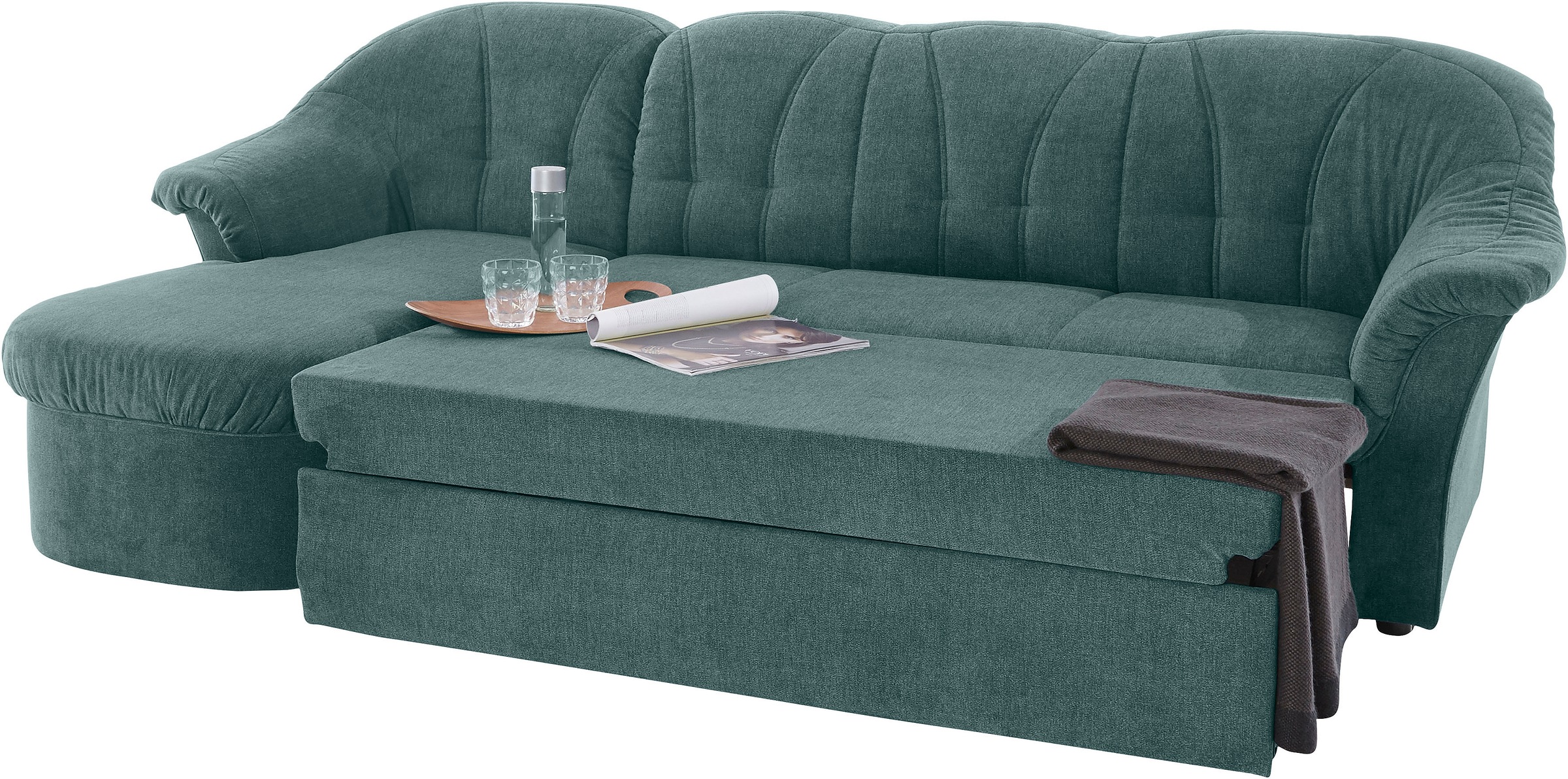DOMO collection Ecksofa »Pegnitz, elegante Rückensteppung, komfortabel, L-Form«, wahlweise mit Bettfunktion