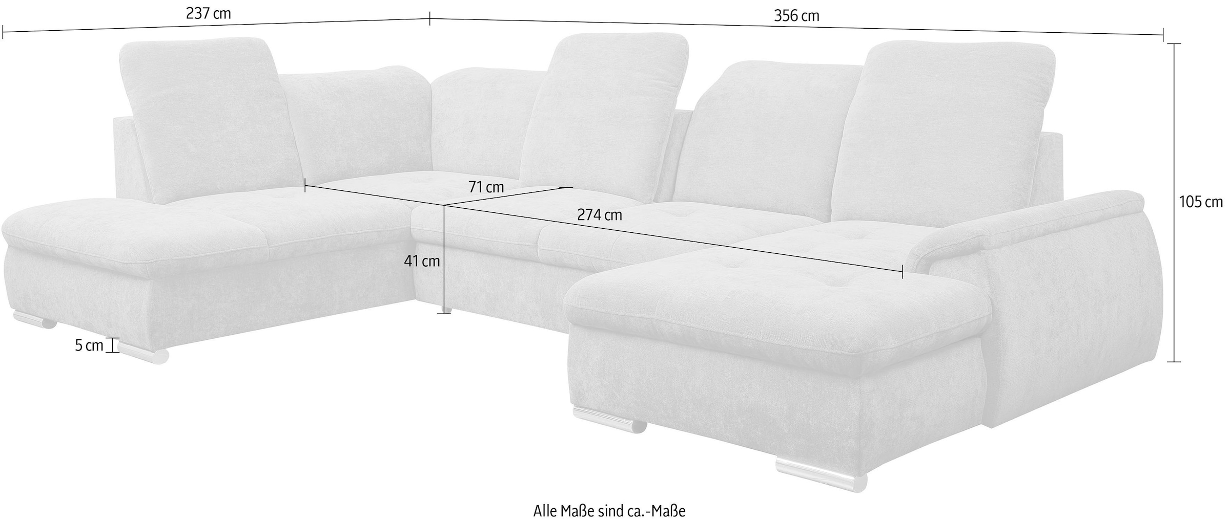 WERK2 Wohnlandschaft »Pula Bett & Bettkasten, Kopfteil- & Sitztiefenverstellung, bequem« U-Form, XXL, Schlaffunktion, Bettkasten, verstellbare Kopfteile