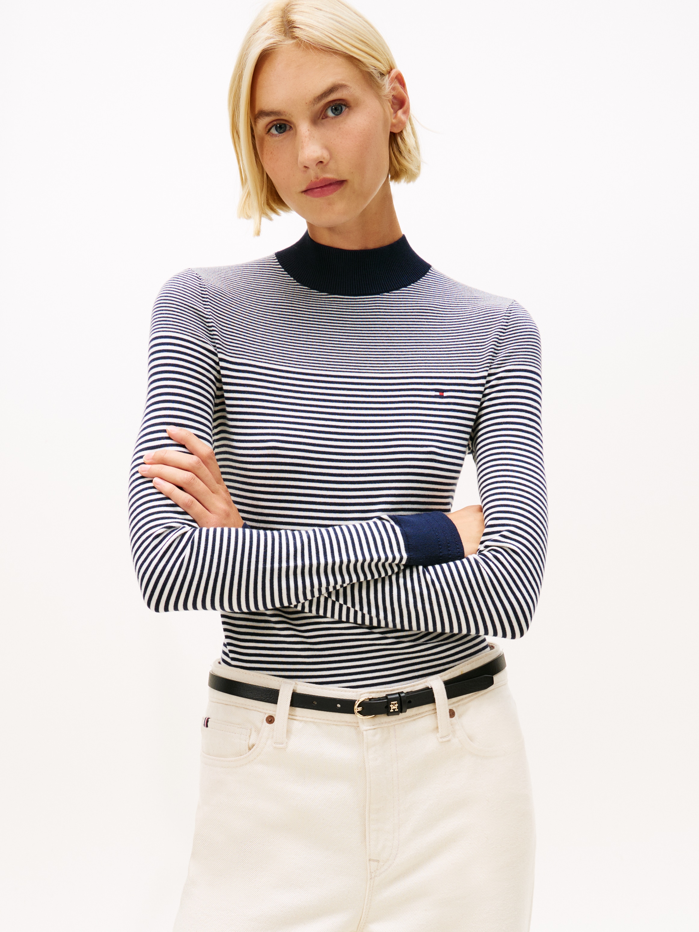 Tommy Hilfiger Strickpullover "CO JERSEY FINE GG MOCK-NK LS SWT" günstig online kaufen