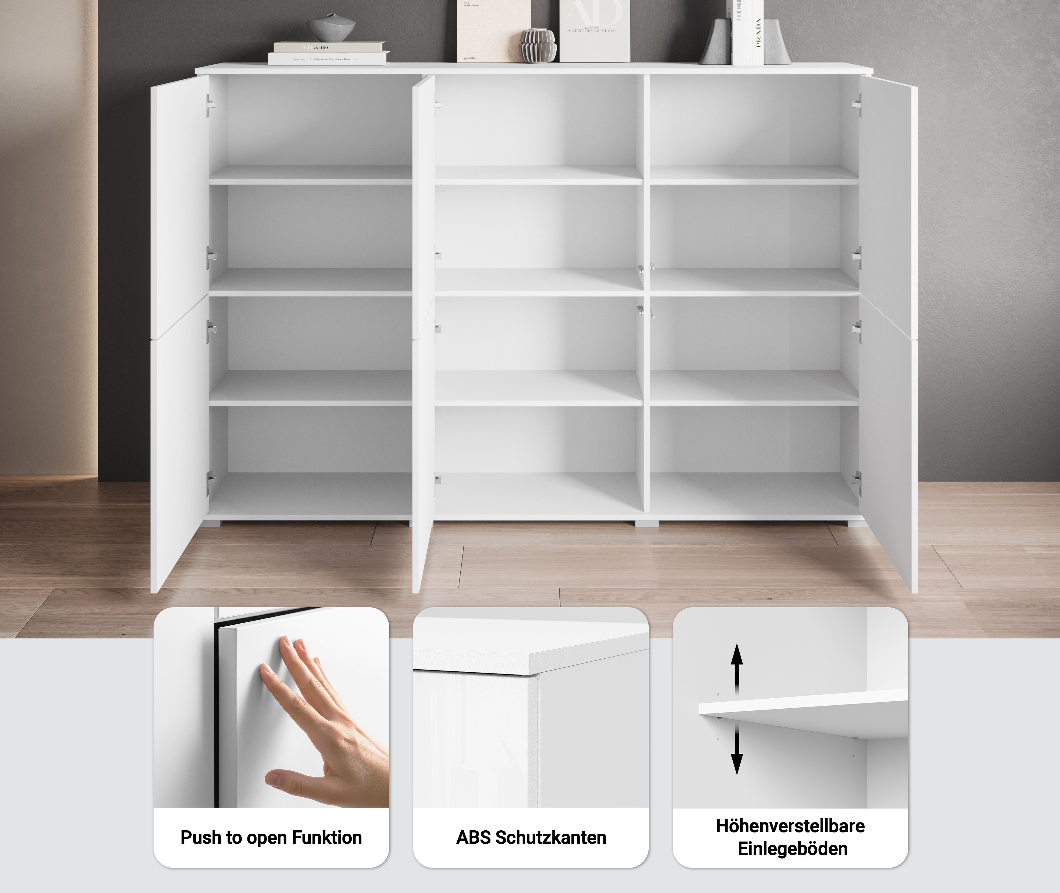 Thumbnail - INOSIGN Highboard "Kenia, moderne grifflose Hochkommode mit 6 Türen, Breite 180 cm" 1 Stk. tlg. Push-to-Open-Fronten, hö...