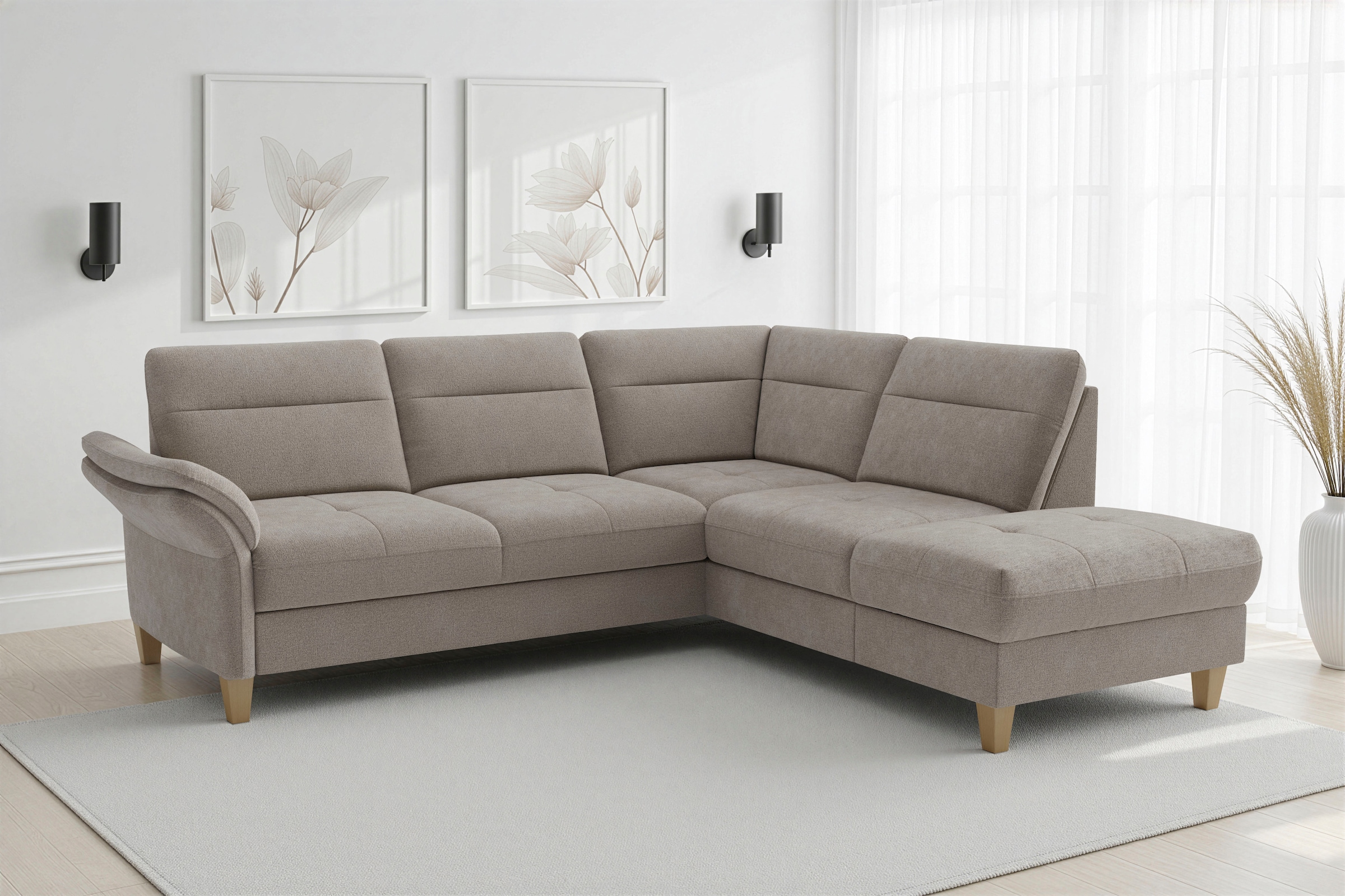 sit&more "Pamela L-Form, B: 218 cm, optional Schlaffunktion & Bettkasten" wahlweise mit Armteilverstellung, Sofa mit Federkern, Sitzhöhe: 48 cm