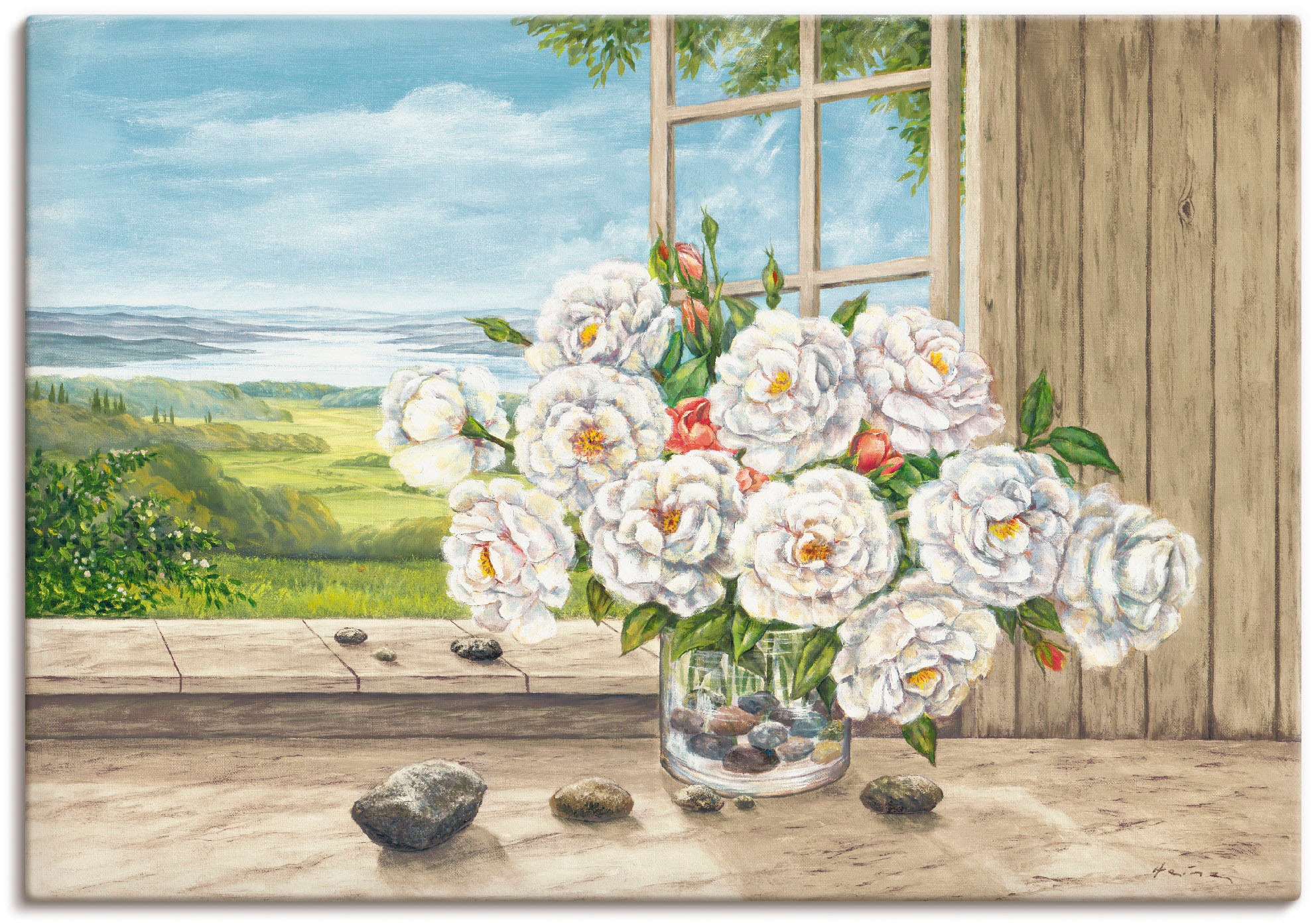Artland Wandbild »Weiße Rosen am Fenster«, Blumen, (1 St.), als Alubild,  Leinwandbild, Wandaufkleber oder Poster in versch. Größen bestellen | BAUR