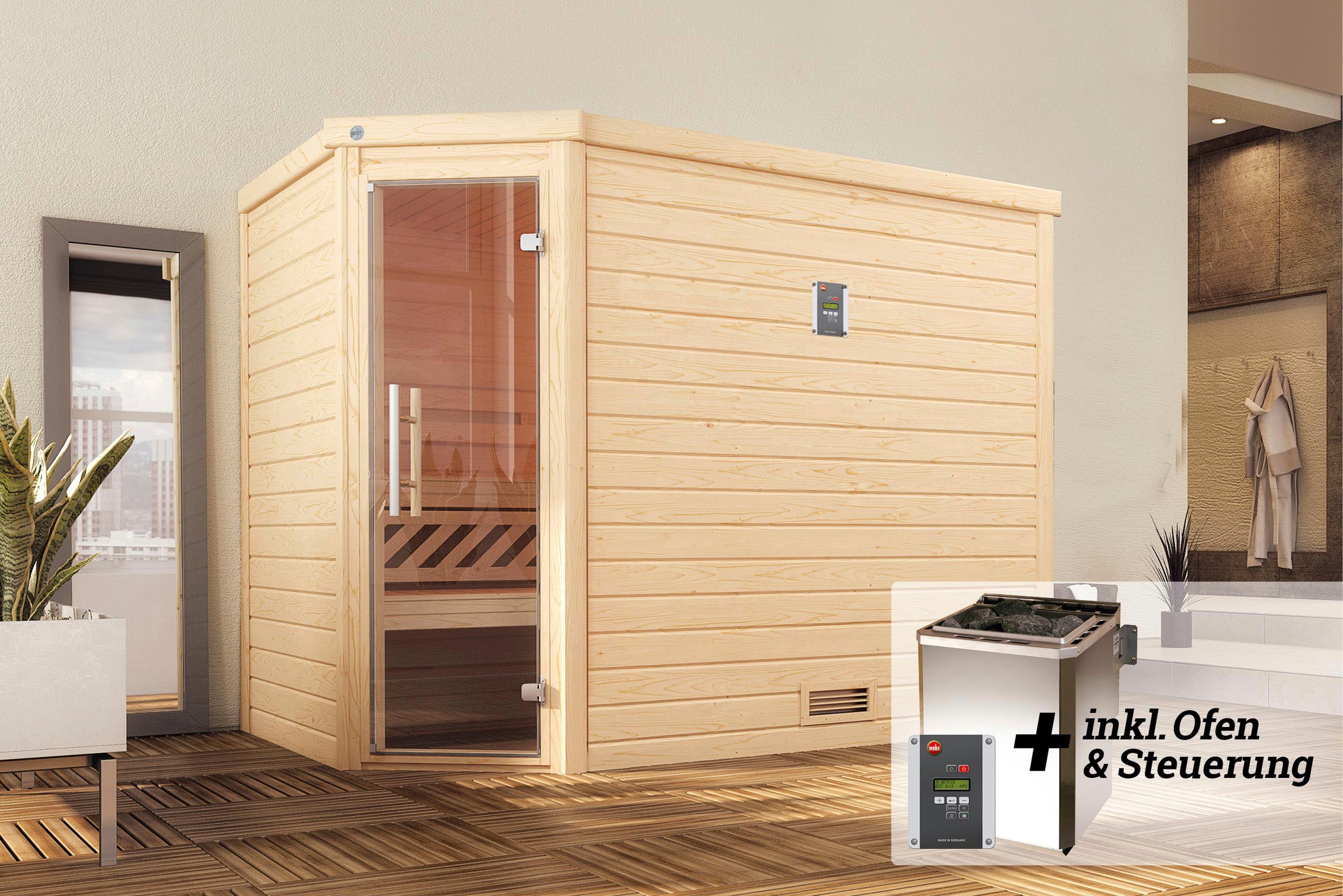 weka Sauna »Turku«, 7,5 kW Bio-Ofen mit digitaler Steuerung