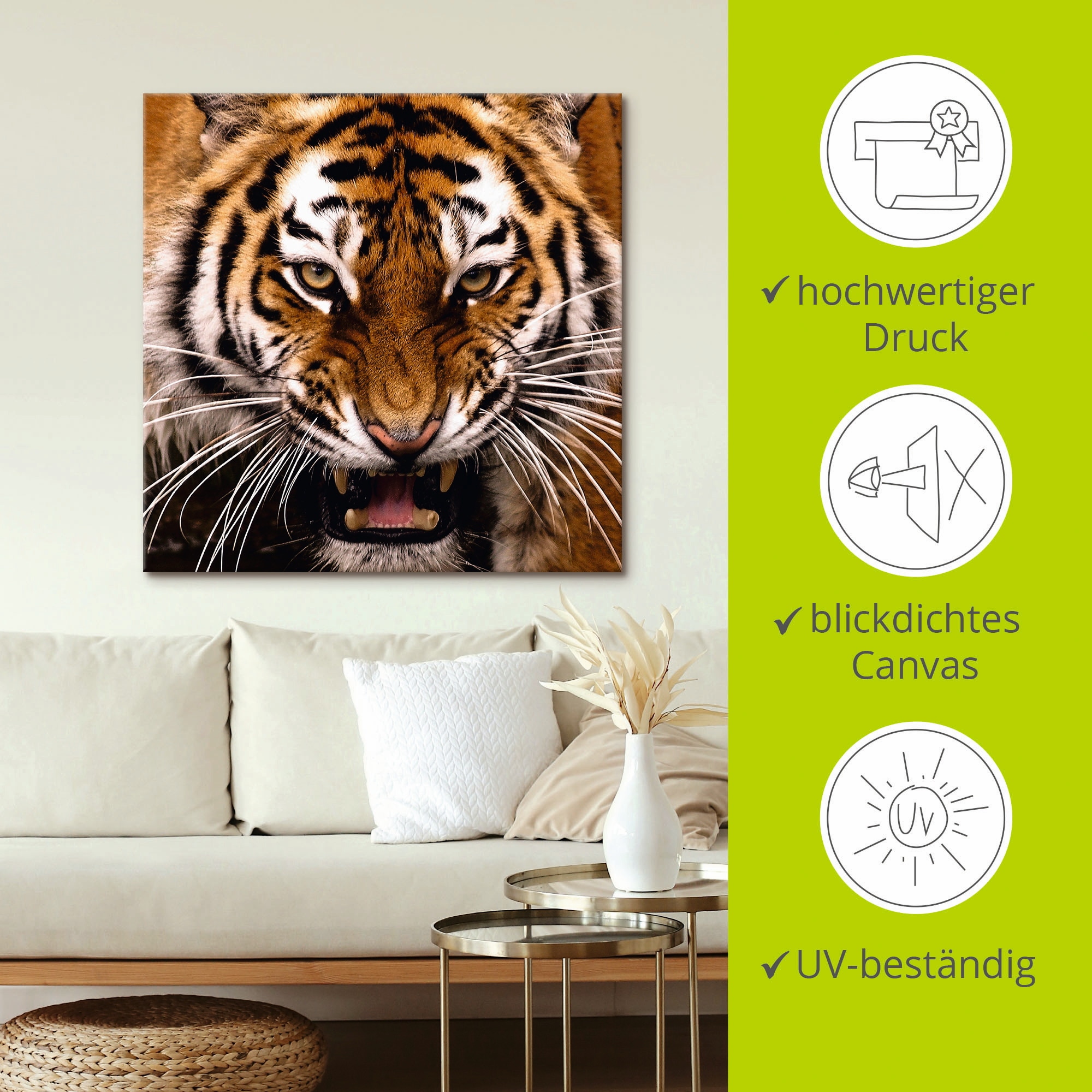 Artland Wandbild »Tiger Kopf«, Wildtiere, (1 St.), als Leinwandbild, Wandaufkleber in verschied. Größen