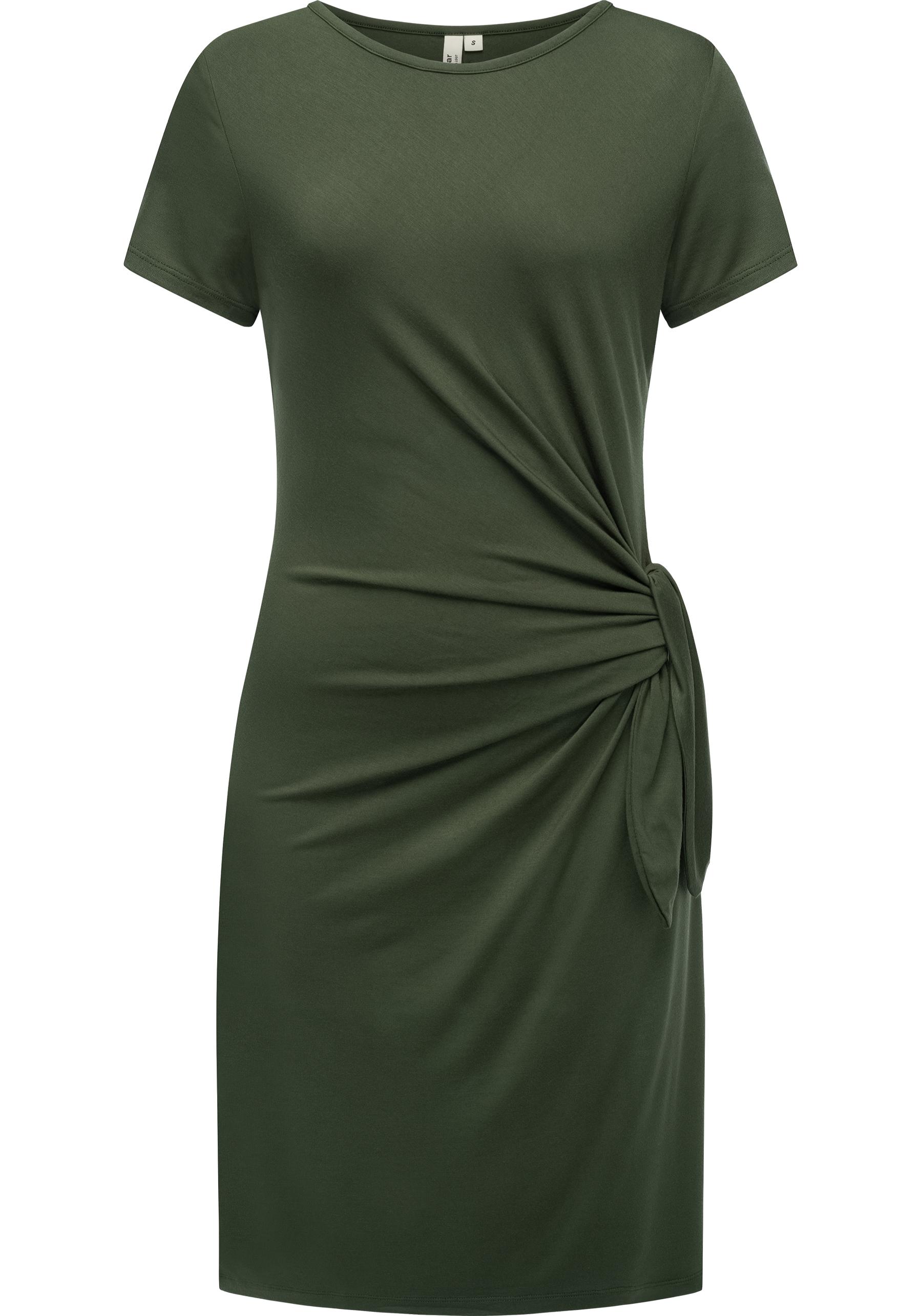 RAGWEAR Damen Shirtkleid "Knotta", grün, Gr. M, Material: 95% Viskose, 5% Elasthan, Kleider, Kurzarm Sommerkleid mit seitlichem Bindeband