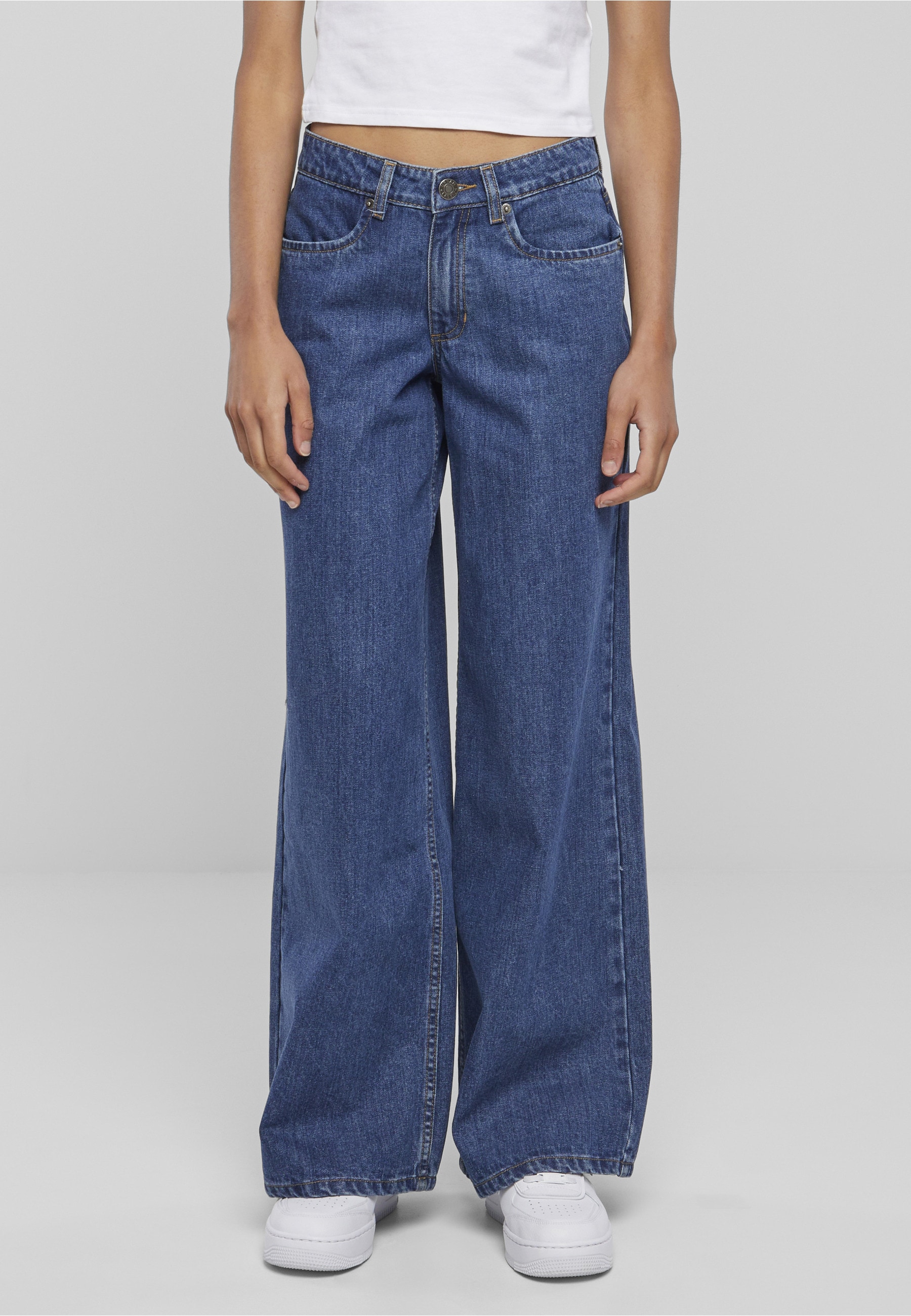URBAN CLASSICS Bequeme Jeans »Urban Classics Damen Ladies Mid Waist Wide Denim«