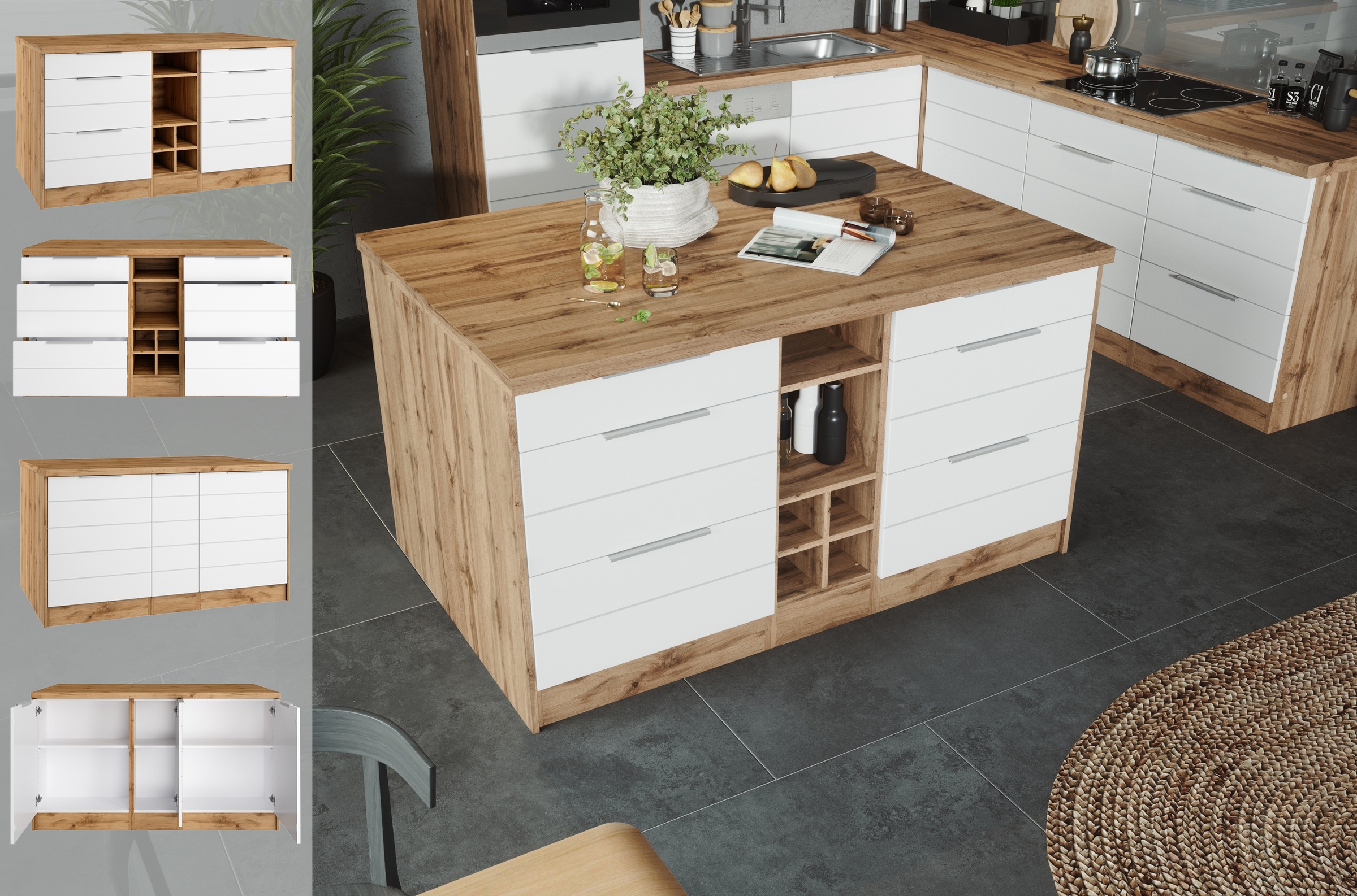 KOCHSTATION Kücheninsel "KS-Luhe, Breite 153 cm, mit Flaschenregal", MDF-Fr günstig online kaufen