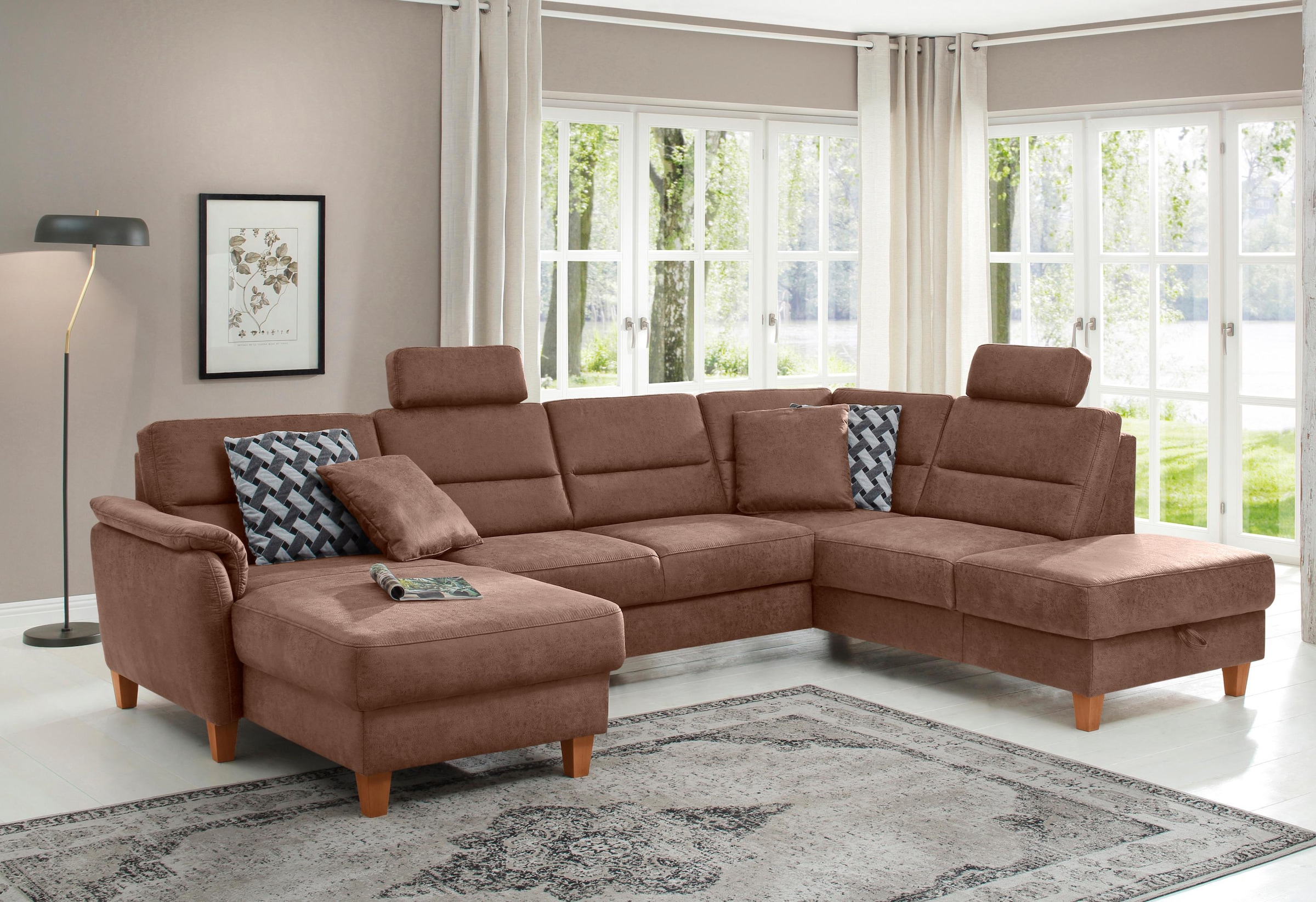 Home affaire Wohnlandschaft "Palmera U-Form, B: 308 cm" optional Bettfunkti günstig online kaufen