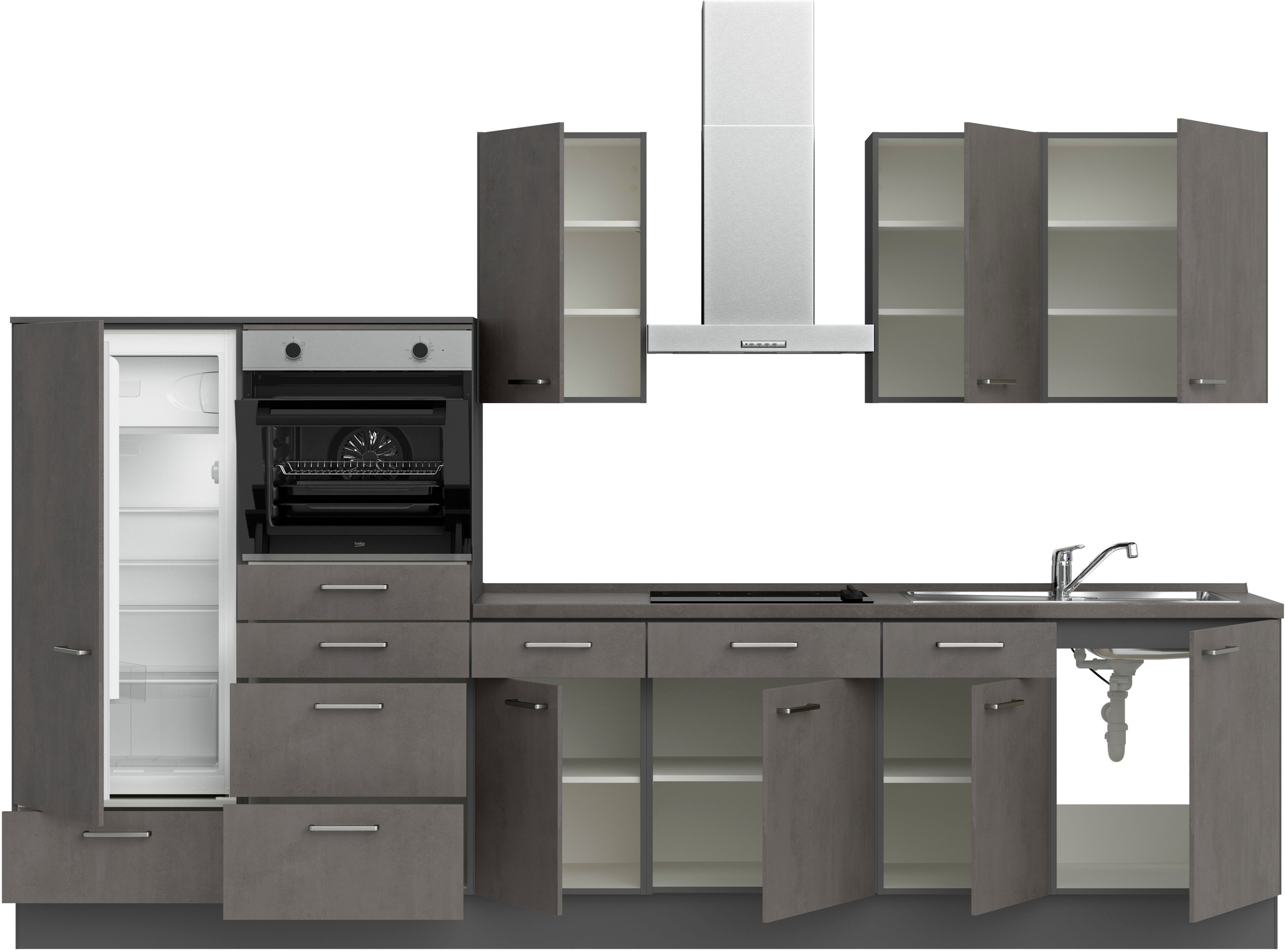 nobilia® Küchenzeile »"Riva I"« vormontiert,  Ausrichtung wählbar, Breite 330 cm, wahlw. mit E-Geräten