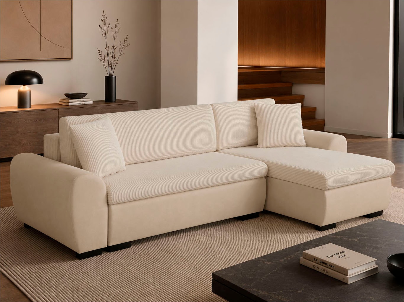 OTTO home Ecksofa "KIVELLA Cord-Struktur, L-Form, 240 cm" Schlaffunktion(146/240), Bettkasten, Cord-Struktur-Mix