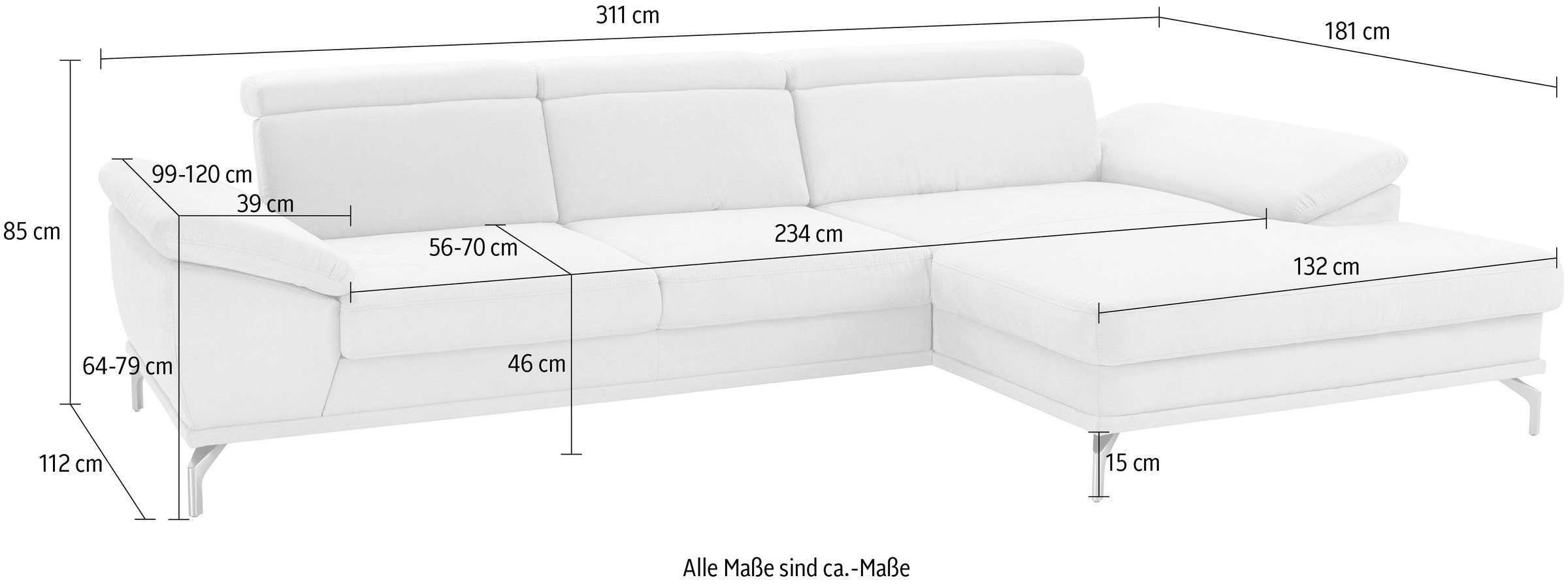 sit&more Ecksofa »Scorpio L-Form«, inklusive Sitztiefenverstellung, wahlweise mit Kopfverstellung