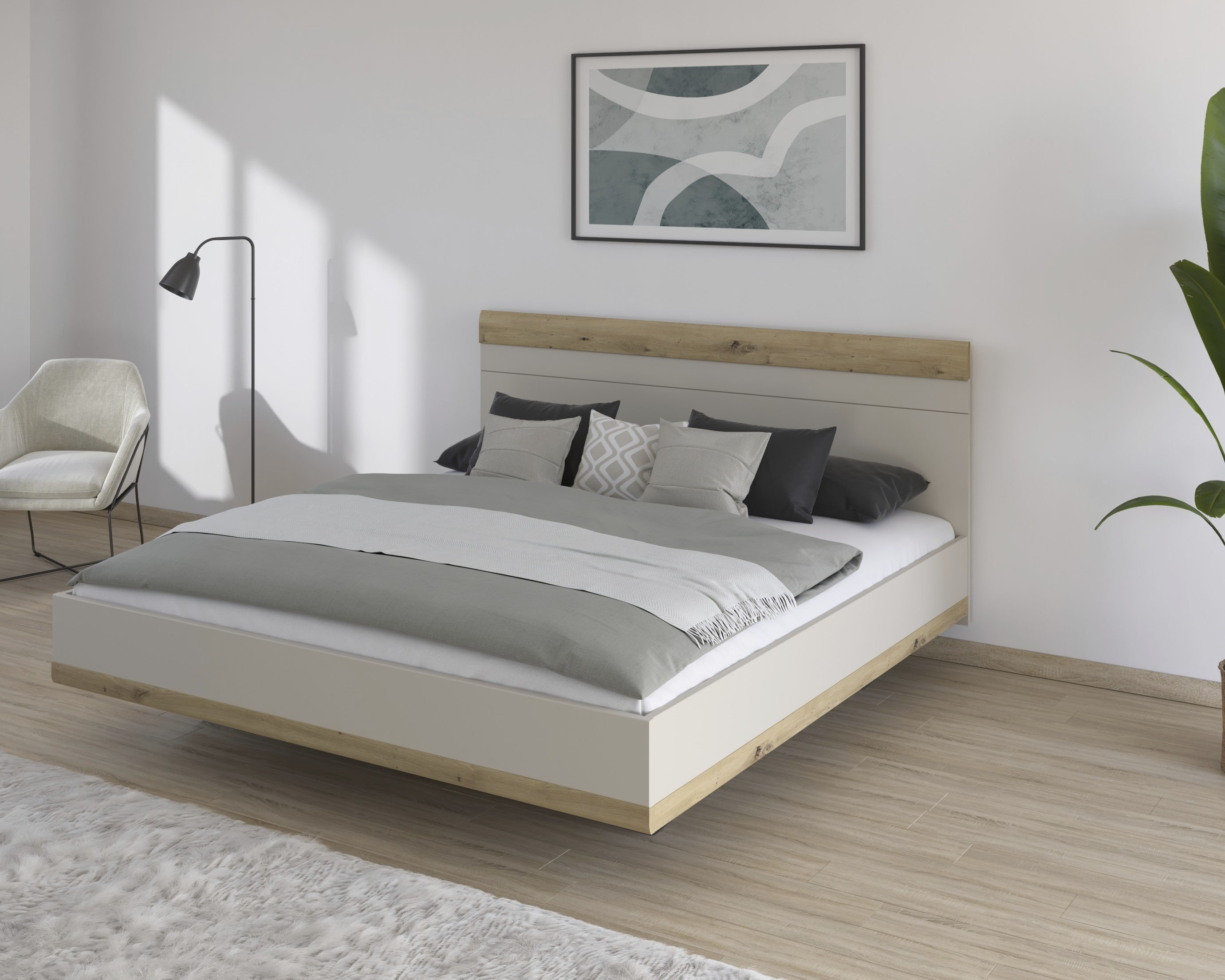 rauch "Bett Doppelbett Holzbett SAJO" mit Farb-Absetzungen in komfortabler Sitzhöhe MADE IN GERMANY