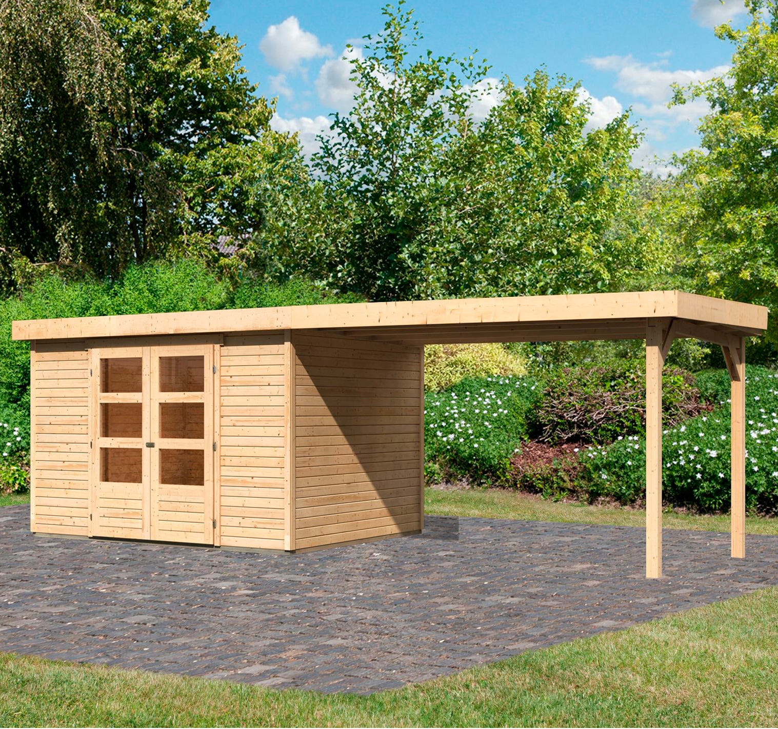 Karibu Gartenhaus ""Arnis 5" SET anthrazit mit Anbaudach 2,80 m Breite" aus günstig online kaufen