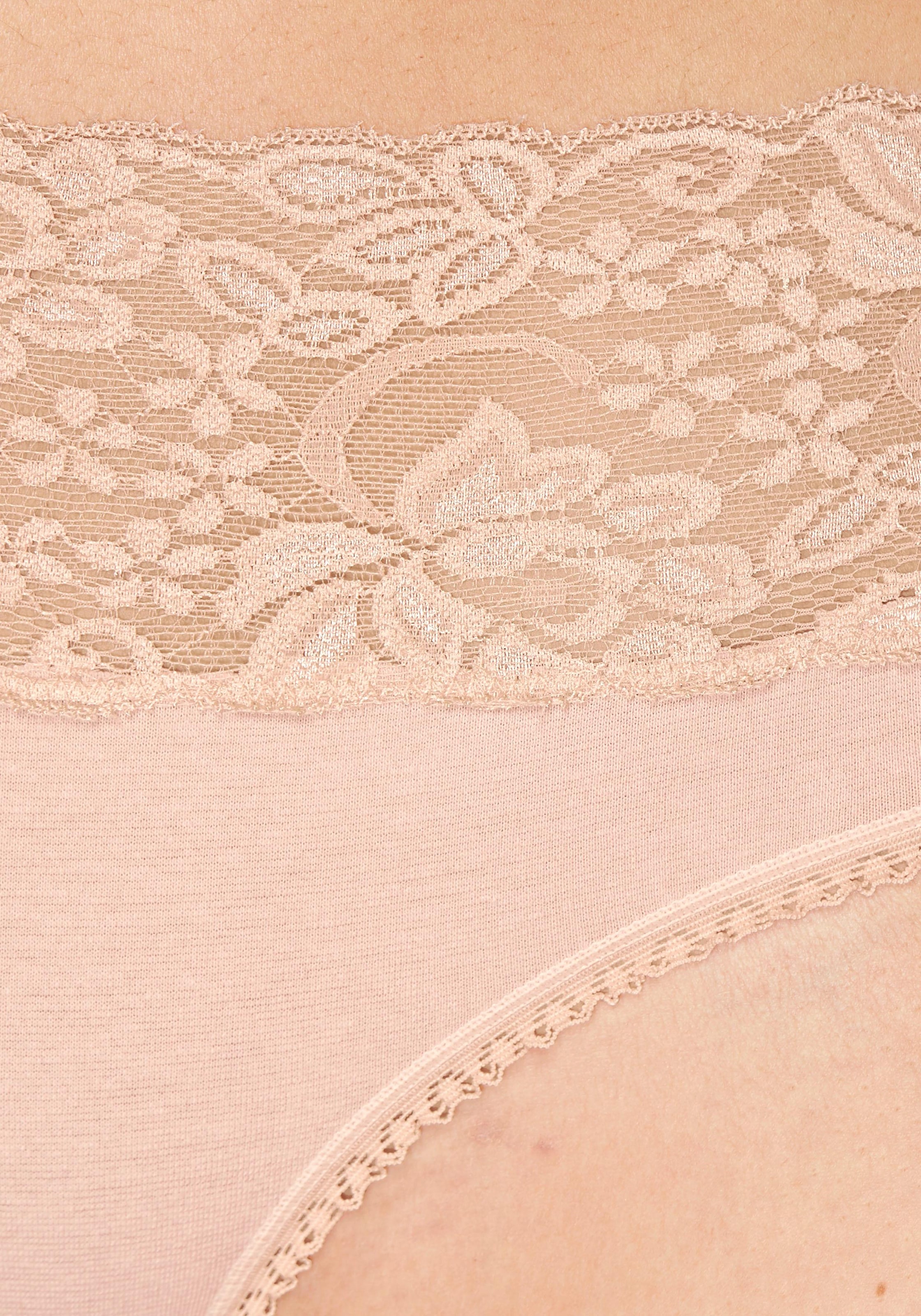 Vivance Slip, (3er-Pack), aus elastischer Baumwolle mit floraler Spitze