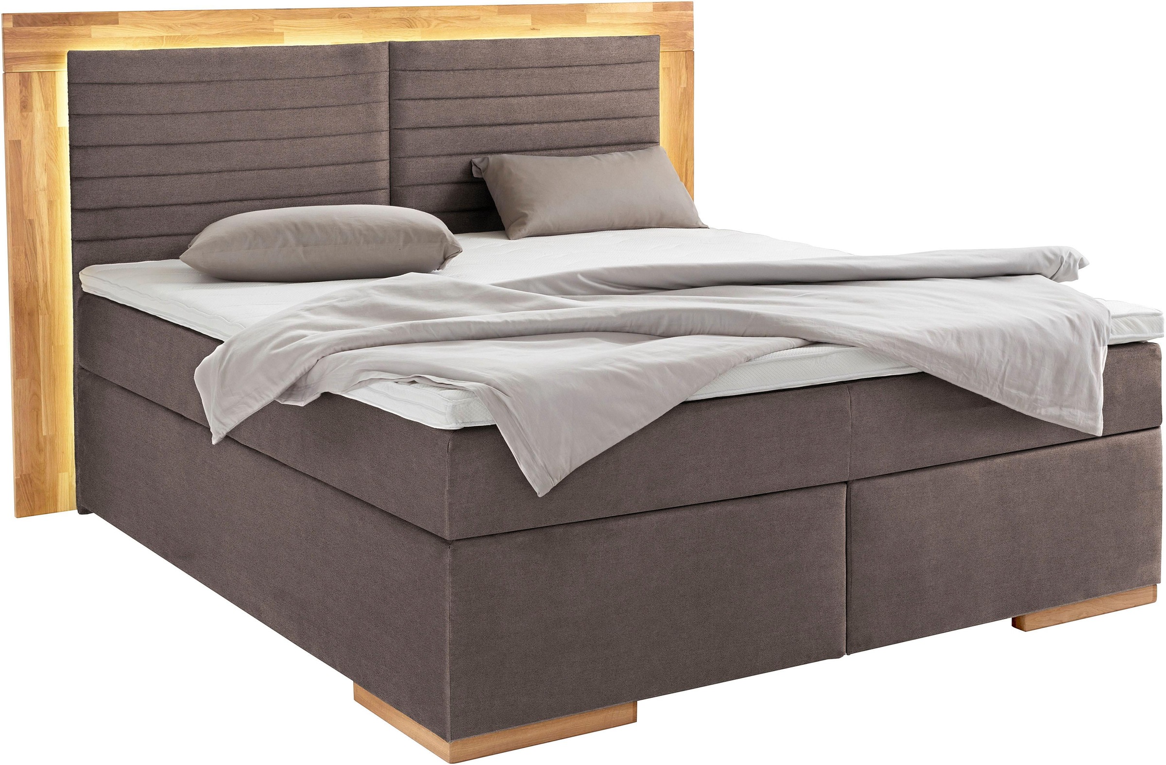 Boxspringbett HOME AFFAIRE "Cup", grau (charcoal), B:230cm L:206cm, Bezug: Luxus-Microfaser (100% Polyester);Bezug: Microfaser (100% Polyester), Komplettbetten, Boxspringbett, mit LED-Beleuchtung, Massivholzrahmen und Topper, in 2 Härtegraden 3