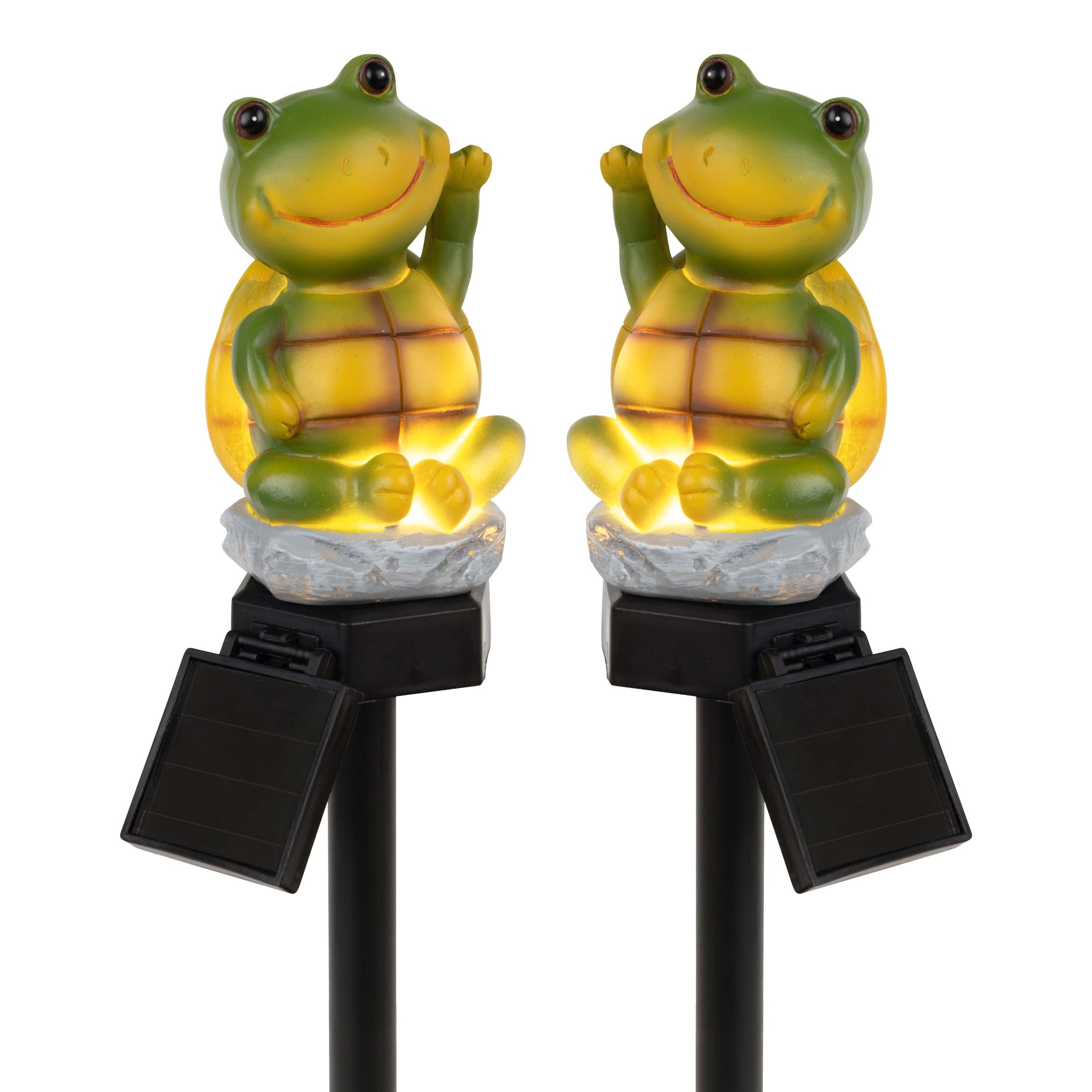 näve LED Solarleuchte »Calvino« LED-Modul 1 Stk. Warmweiß 2er Set sitzender winkender Frosch, Dämmerungssensor, Schiebeschalter