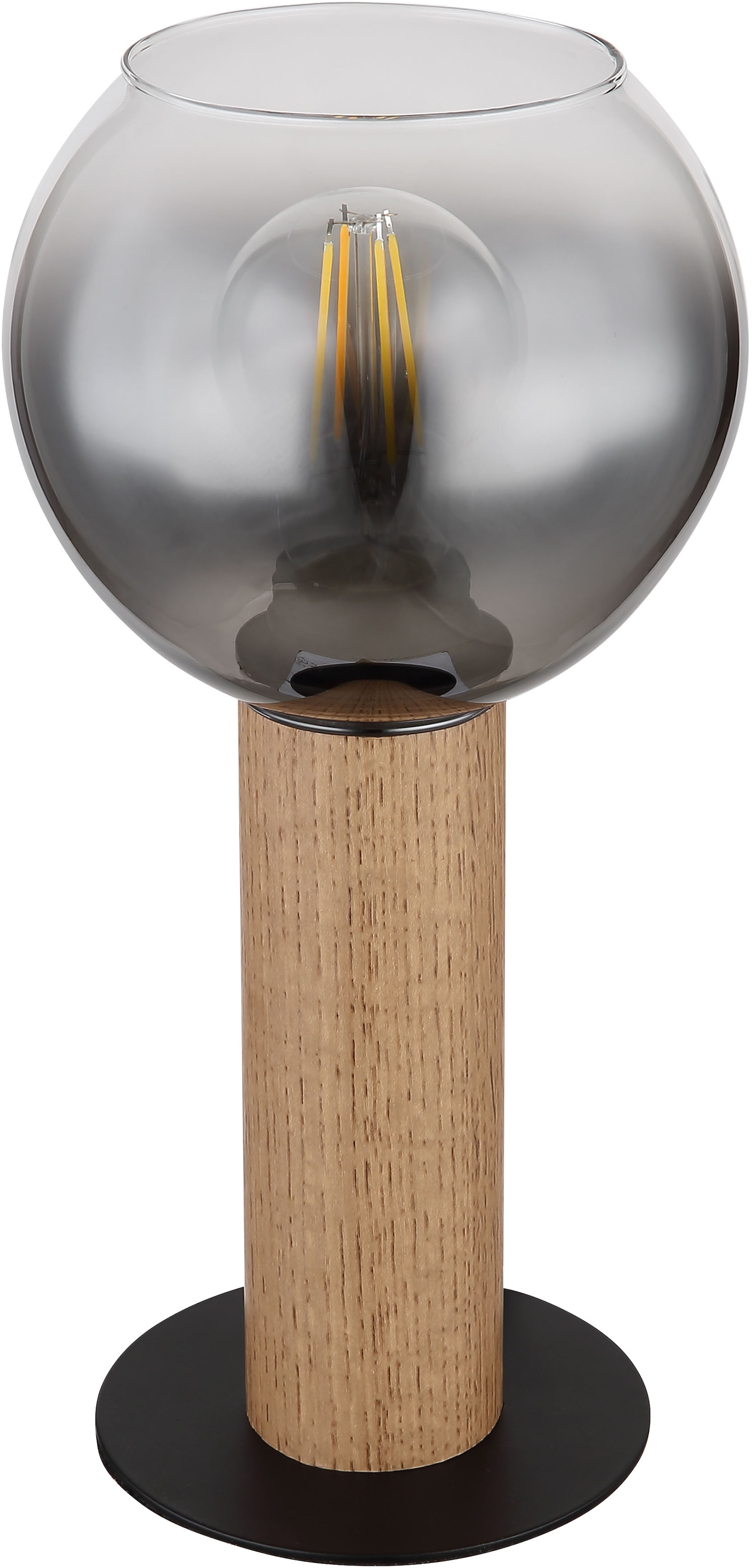 GLOBO LIGHTING Tischleuchte »MOITAS«, Leuchtmittel E27 | ohne Leuchtmittel, Tischlampe/Holz/Glas rauchfarben/Wohnzimmer/Schlafzimmer