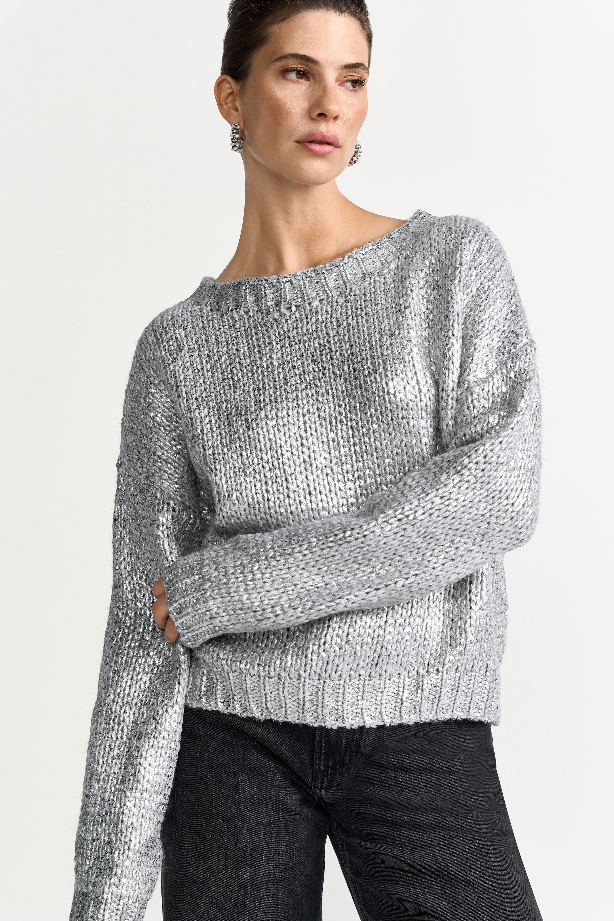 RICHROYAL Strickpullover in Metallic-Optic, kastiger Schnitt, Grobstrick günstig online kaufen