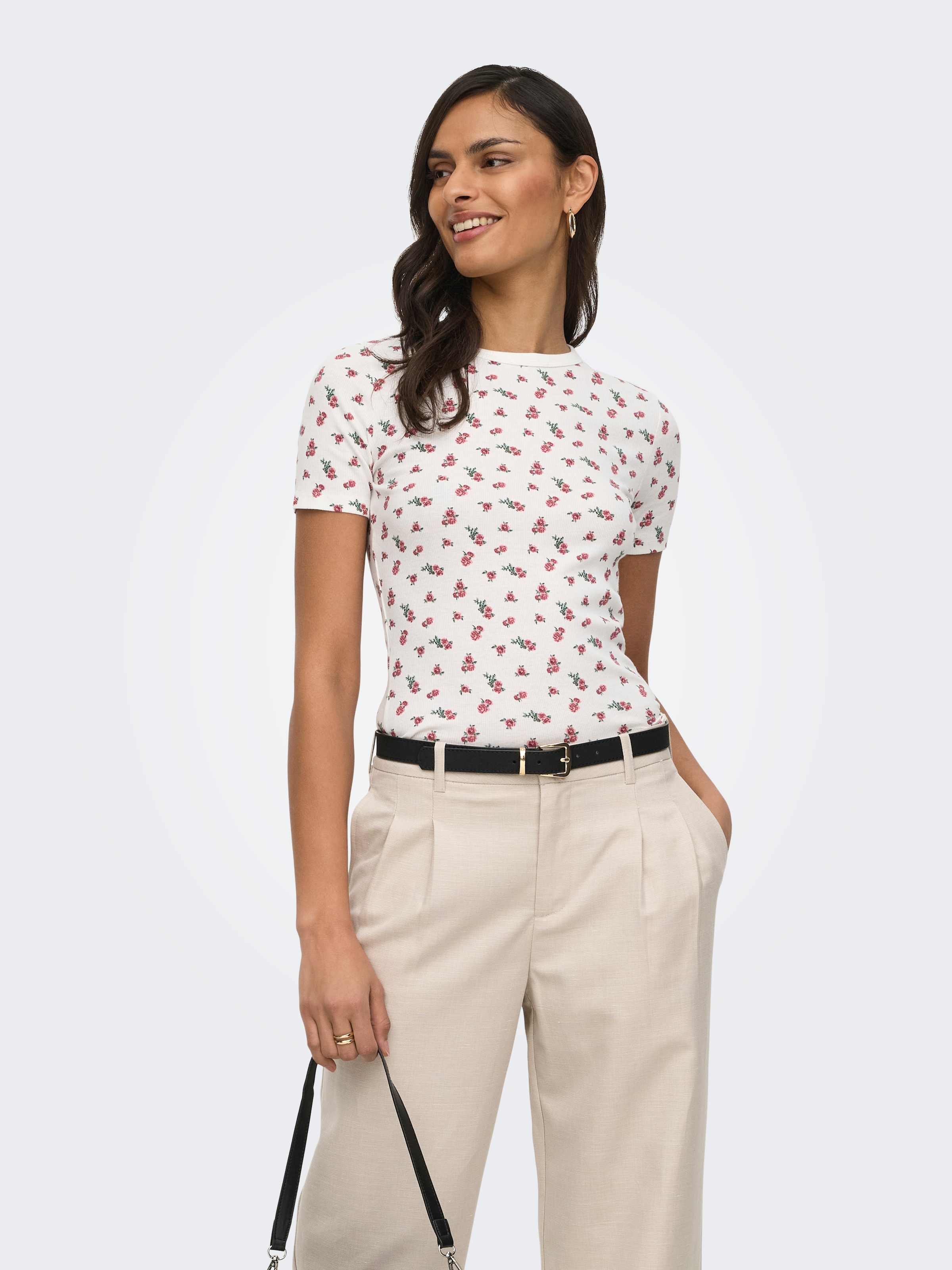 JDY Kurzarmshirt "JDYLUCKY S/S O NECK TOP JRS DIA" Baumwollmischung, slim fit