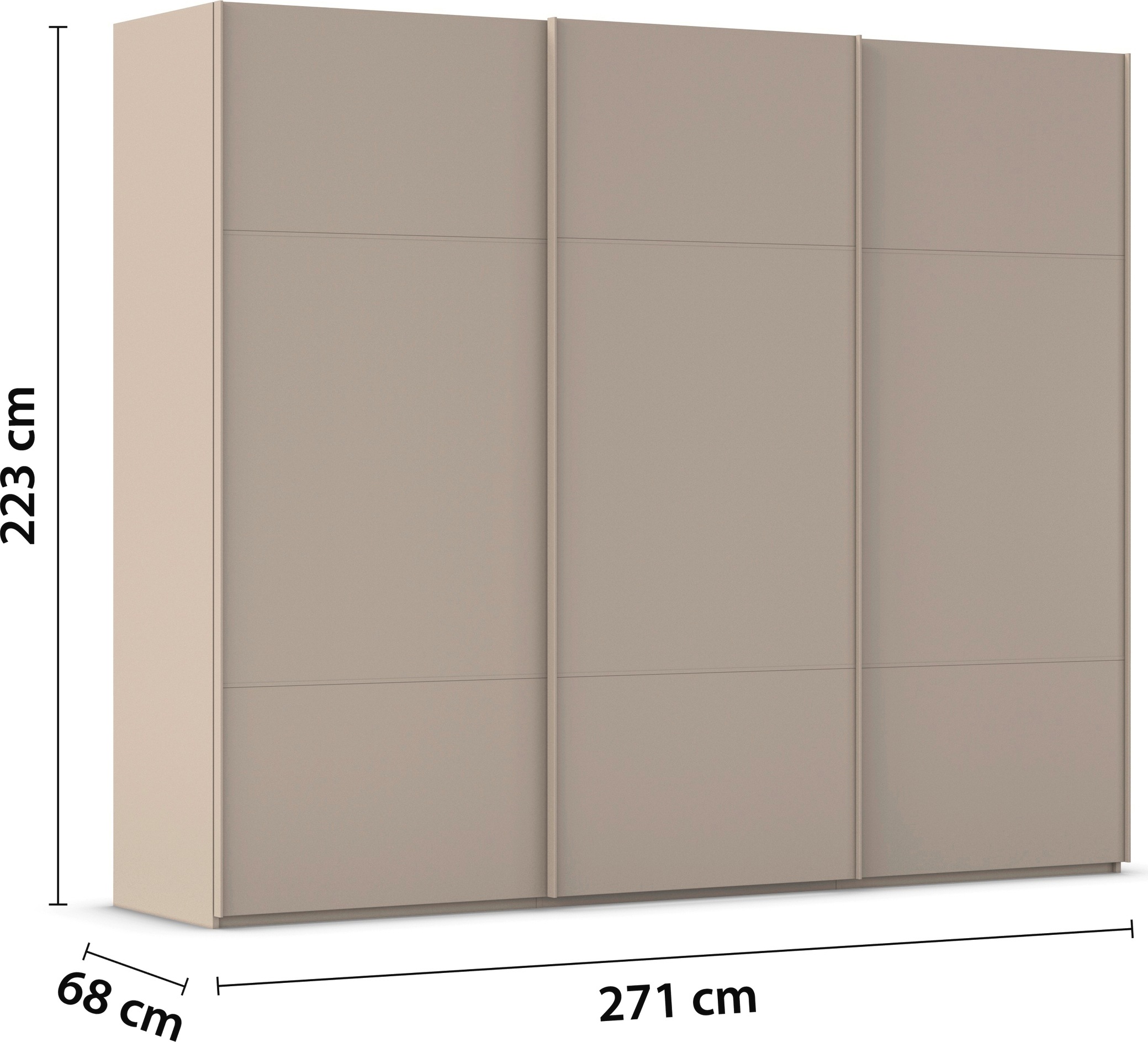 rauch Schwebetürenschrank »Kleiderschrank Schrank Garderobe Schlafzimmerschrank SCALE-TRIO«, edle dreigeteilte Front, 2 Zierleisten in Griff-Farbe MADE IN GERMANY