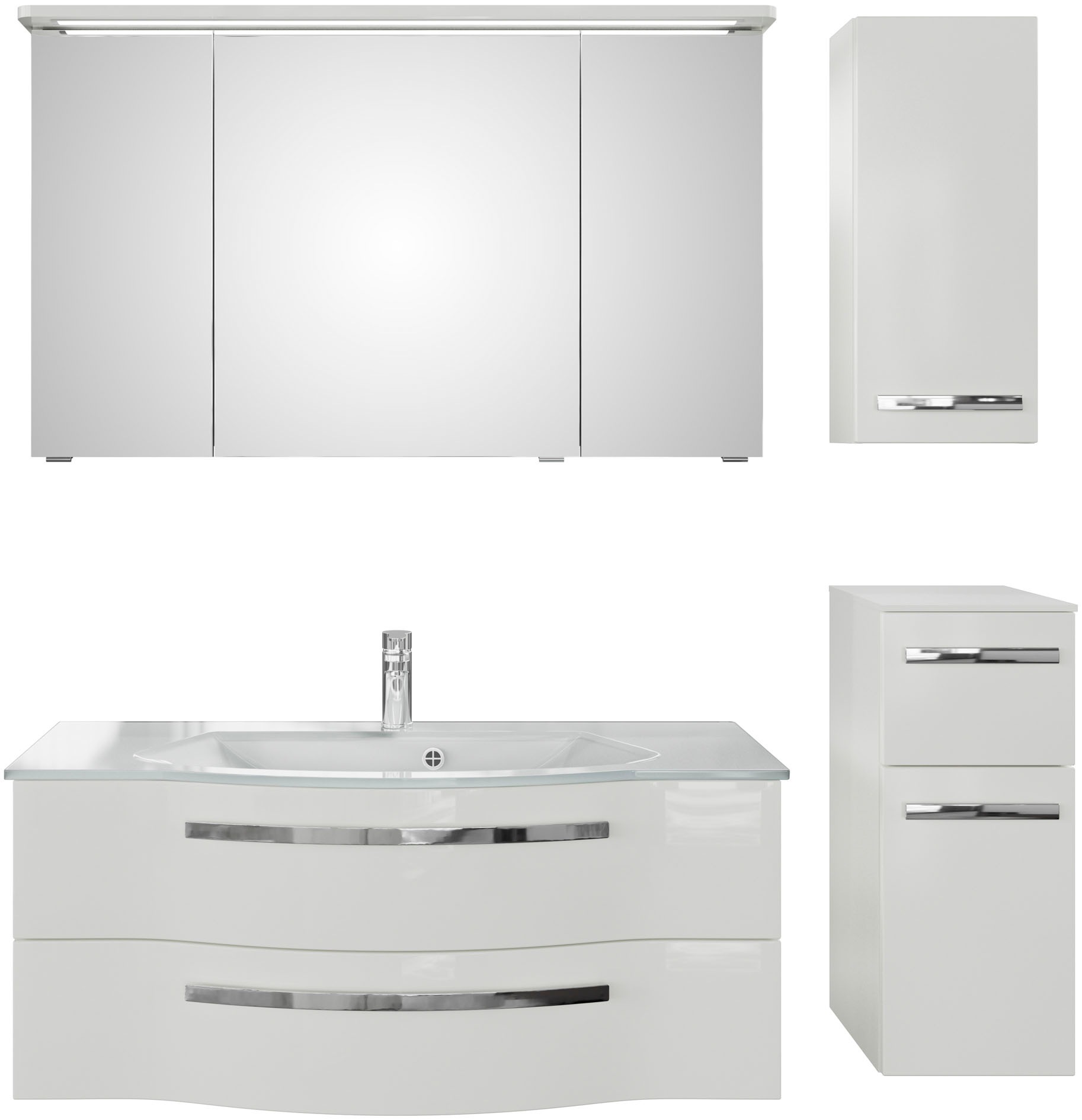 Saphir Badmöbel-Set "Serie 4005, vormontiert, Glaswaschbecken, Spiegelschra günstig online kaufen