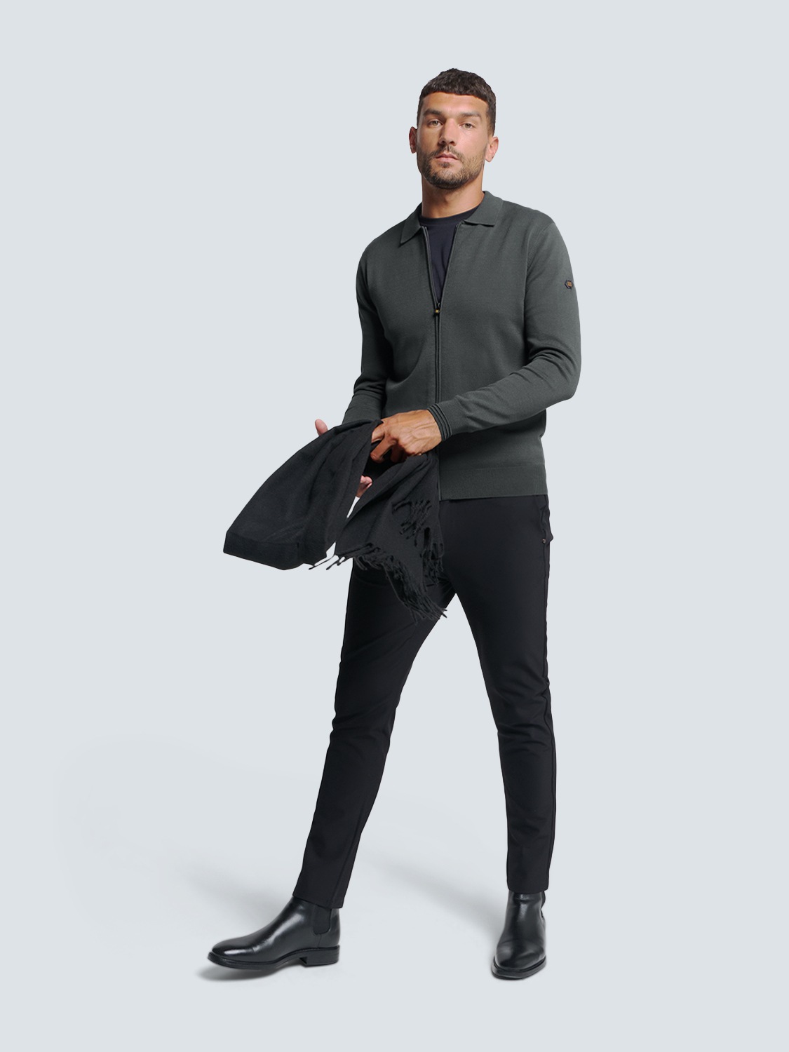 NO EXCESS Rundhalspullover »No Excess Polokragen-Cardigan«