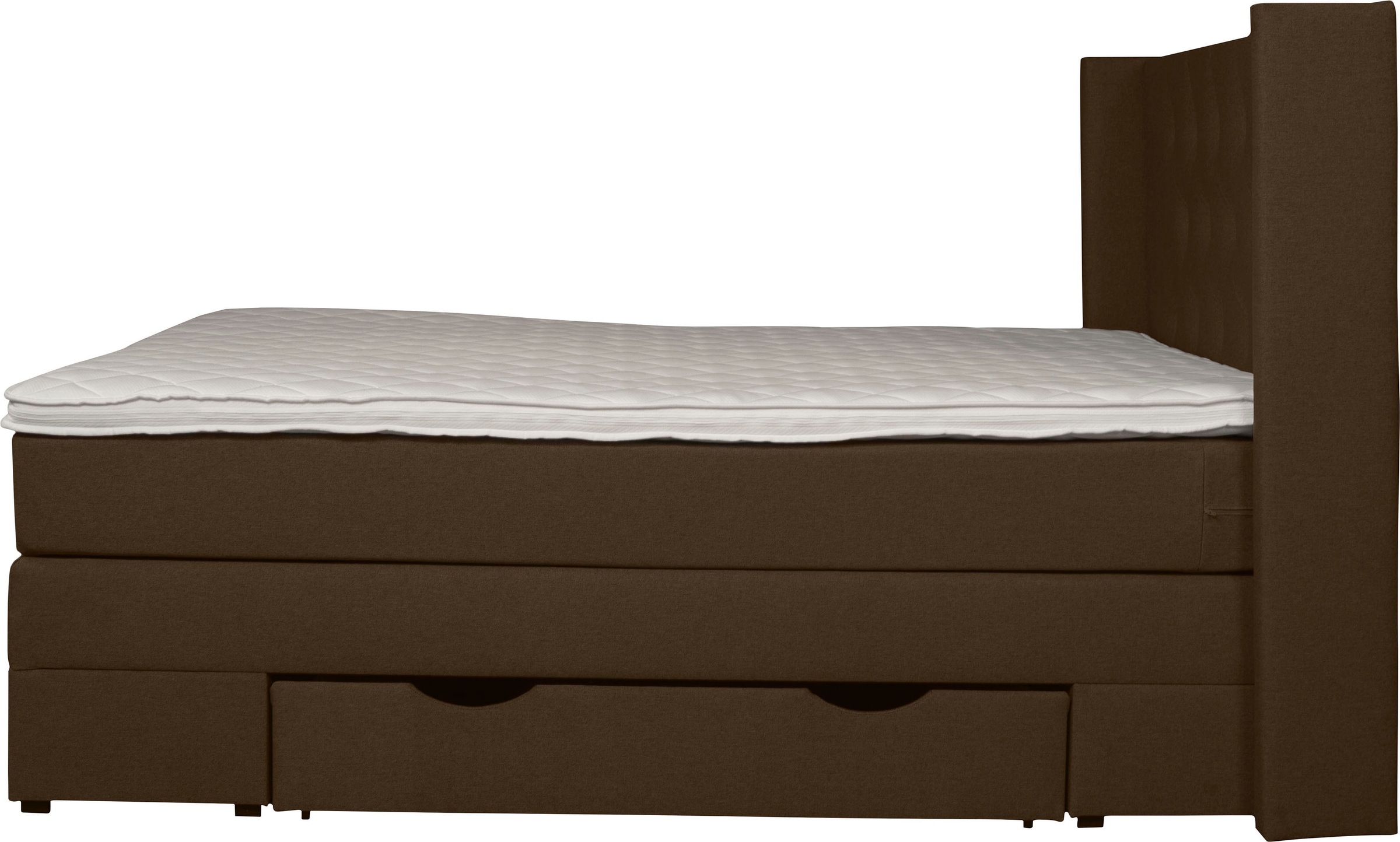 Boxspringbett HOME AFFAIRE "Elegance", braun (dunkelbraun), B:141cm L:210cm, Samtoptik (100% Polyester);Struktur (100% Polyester), Komplettbetten, Boxspringbett, mit schöner Knopfheftung, in den Härtegraden H2 & H3, inkl. Schubladen 9