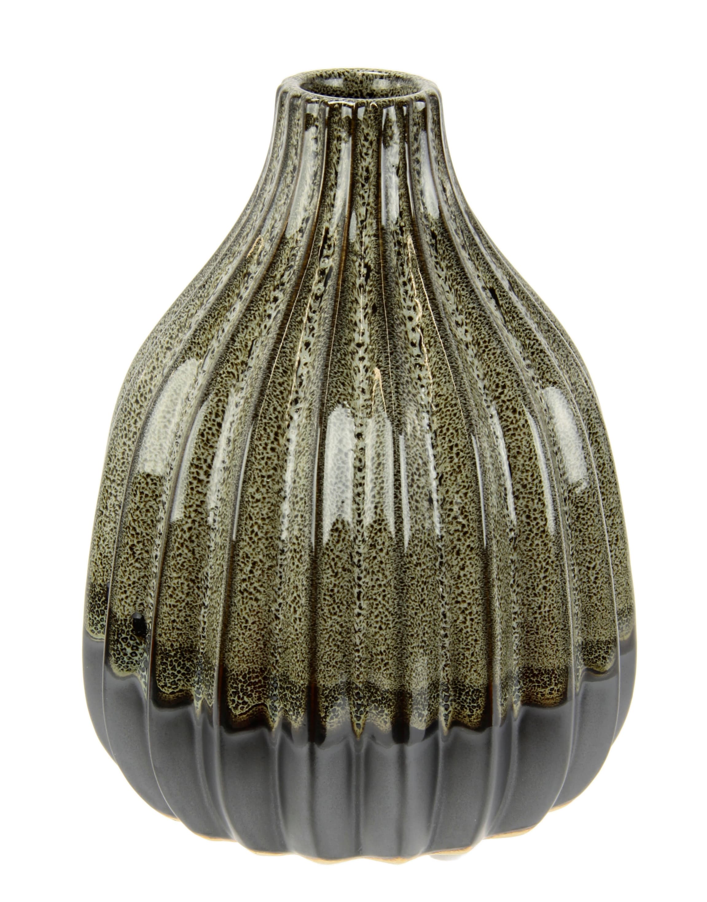 I.GE.A. Dekovase "Vase aus Keramik, geriffelt, bauchig, matt glänzend", (1 St.), Flaschenform, Blumenvase, Tischdeko, Ke