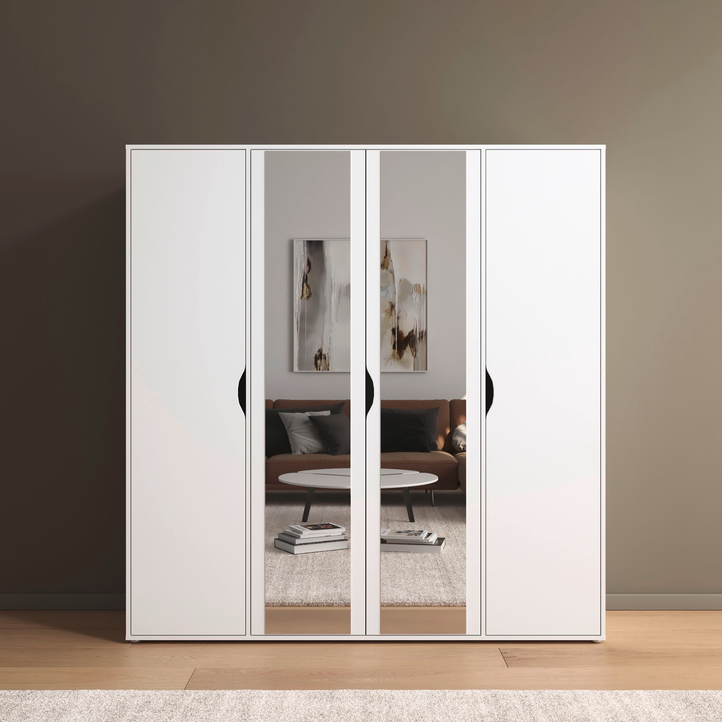 rauch Drehtürenschrank »Kleiderschrank Schrank Garderobe Wäscheschrank NARAI mit Spiegel«, (in 3 verschiedenen Ausstattungen BASIC/CLASSIC/PREMIUM), Griffausfräsungen für eine grifflose Optik TOPSELLER MADE IN GERMANY