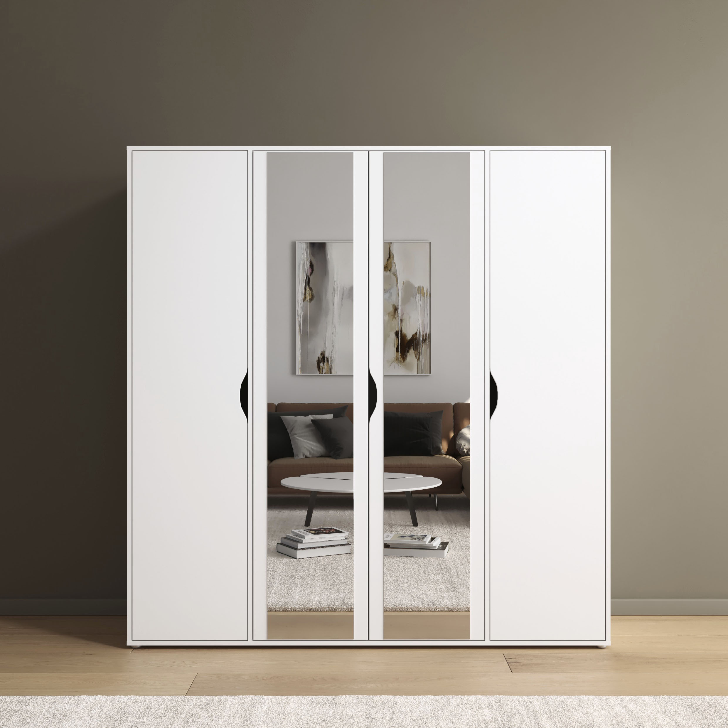 rauch Drehtürenschrank "Kleiderschrank Schrank Garderobe Wäscheschrank NARAI mit Spiegel" in 3 verschiedenen Ausstattungen BASIC/CLASSIC/PREMIUM, Griffausfräsungen für eine grifflose Optik TOPSELLER MADE IN GERMANY