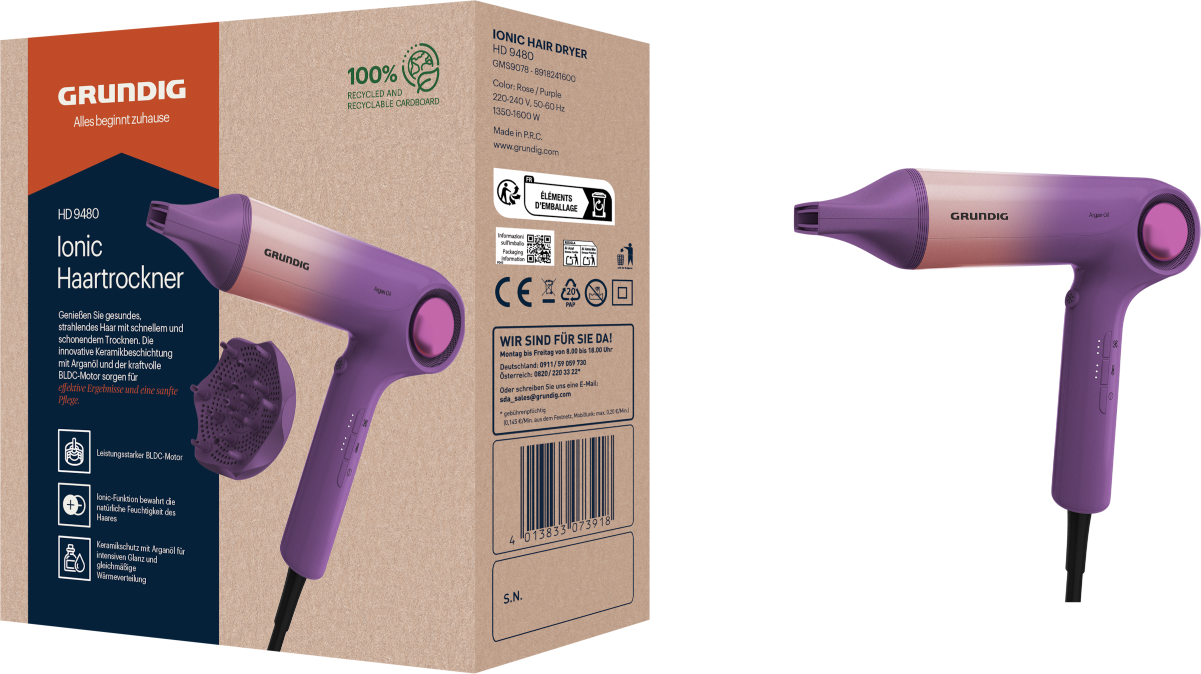 Grundig Haartrockner »HD 9480« 1.600 W Ionen Funktion, 3 Temperatur- und 3 Luftstromstufen