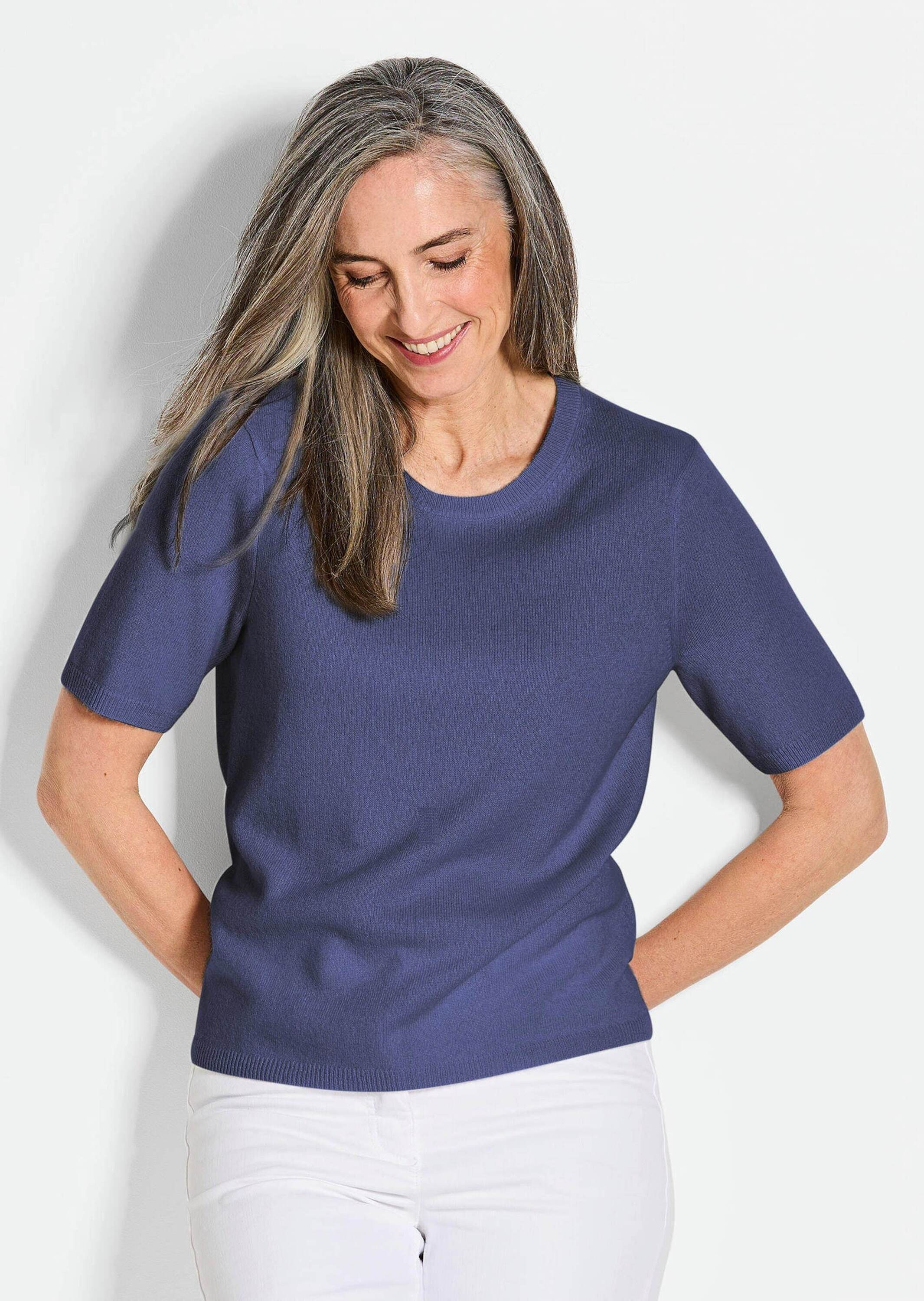 GOLDNER Kurzarmpullover "Kurzgröße Kaschmir-Halbarmpullover mit Rundhals" A günstig online kaufen