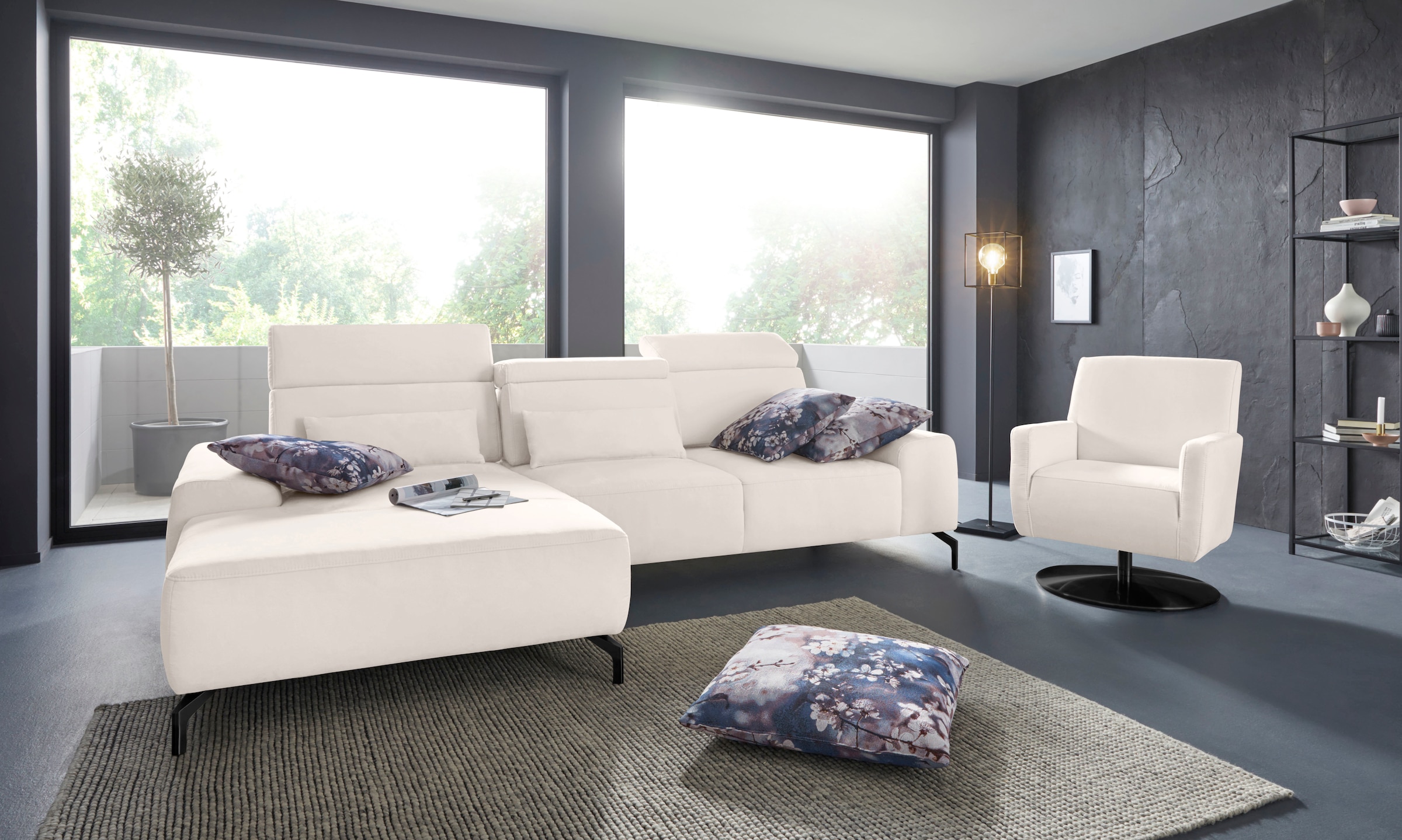 Ecksofa SIT & MORE, B:289cm T:178cm, beige, Wohnzimmer, Sofas, "Gizeh L-Form", Fußhöhe 15 cm, inklusive Sitztiefenverstellung und Kopfteilverstellung