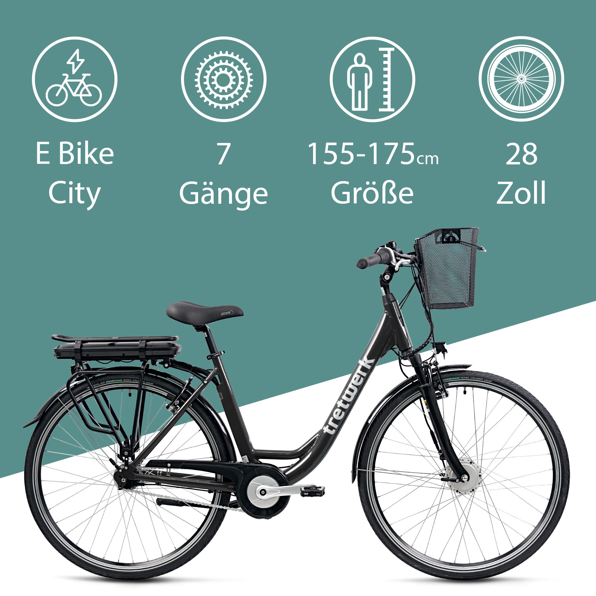 Tretwerk E-Bike »Cloud Pro«, 7 Gang, Frontmotor 250 W, (im Retro-Stil), Pedelec, Elektrofahrrad für Damen u. Herren