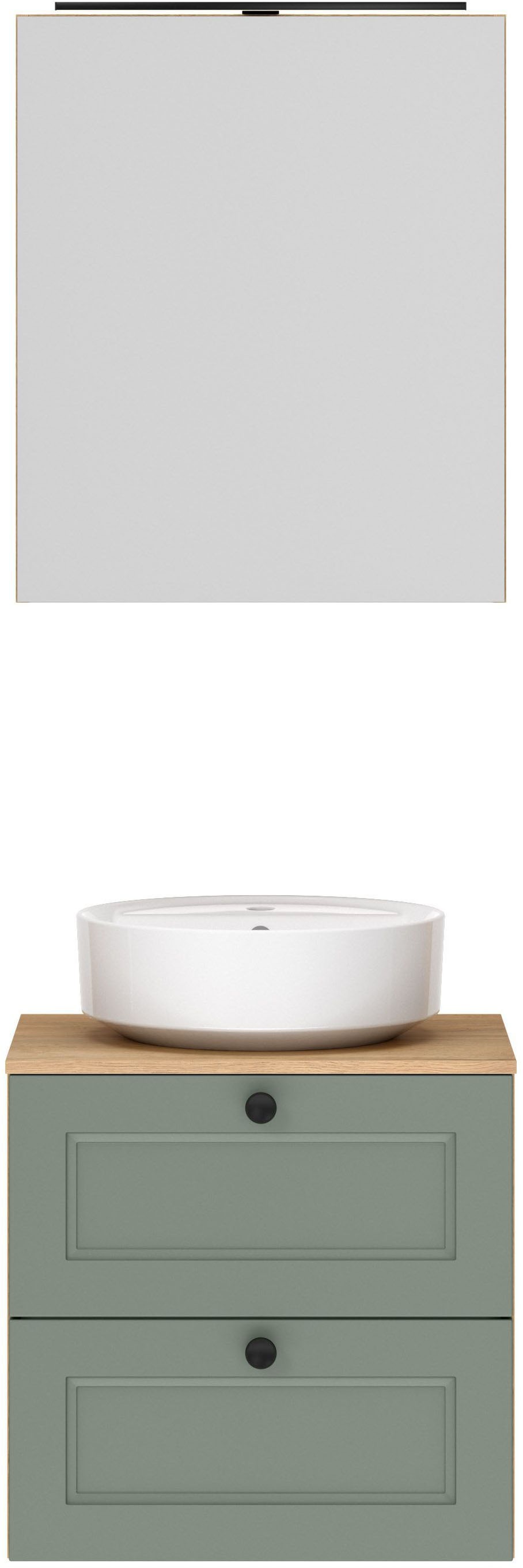 nobilia® Badmöbel-Set »Cascada« Set, inkl.  Aufsatzwaschbecken und Spiegelschrank mit Beleuchtung, 2 Stk. tlg.