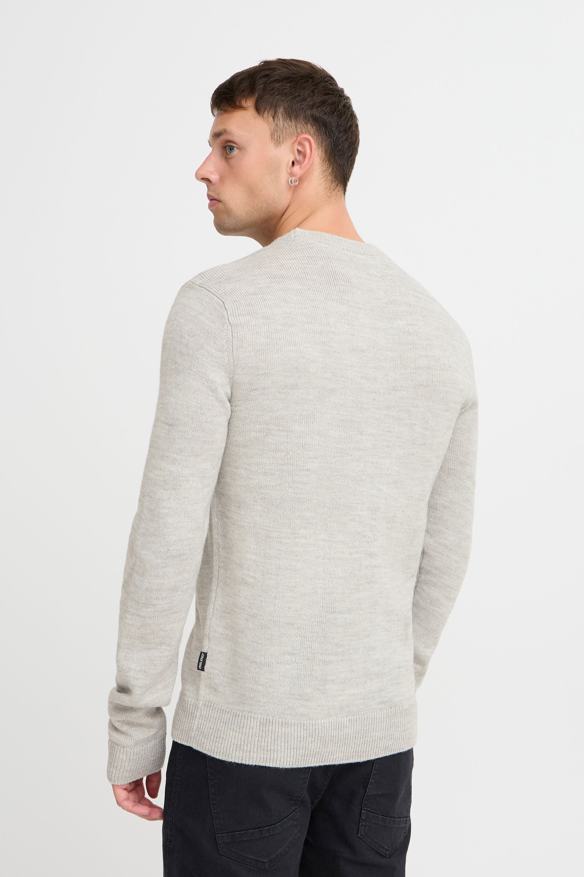 Strickfleece-Pullover BLEND "Strickpullover BHPullover", Herren, Gr. L, grau (stone mix), Obermaterial: 85% Polyacryl PAN. 15% Wolle WO., Pullover 6