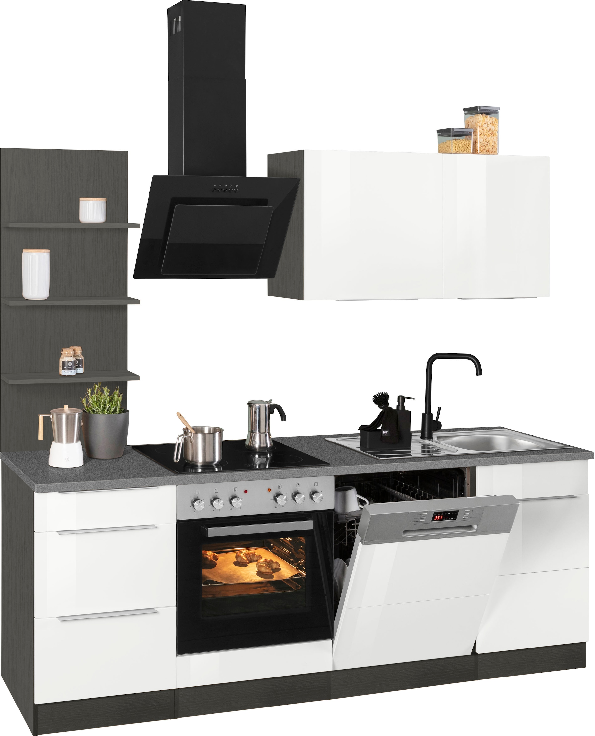 KOCHSTATION Küchenzeile »KS-Brindisi« Breite 220 cm, wahlweise mit E-Geräten, mit MDF-Fronten und Regal