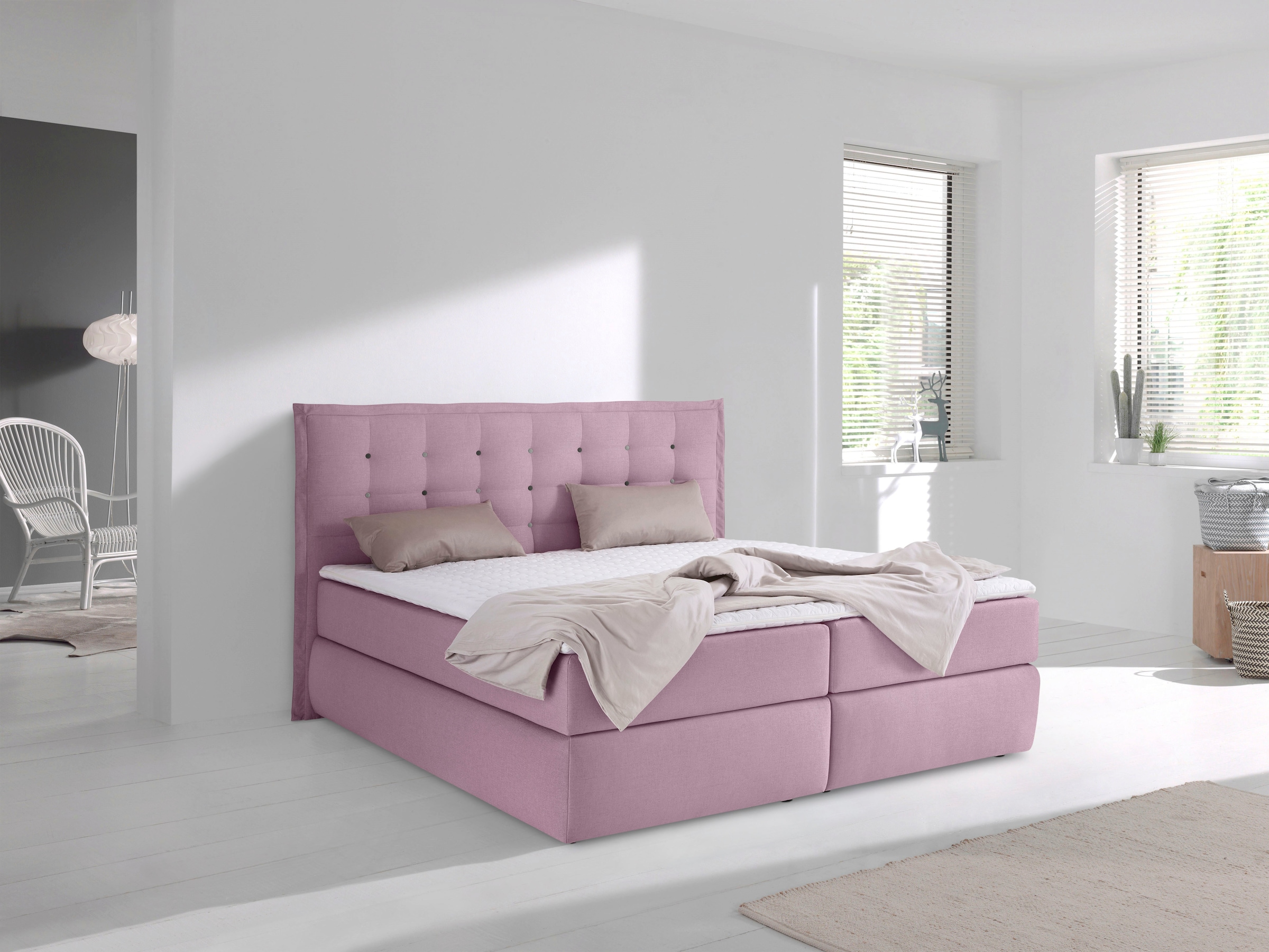 Home affaire Boxspringbett "Sagres" Kopfteil mit 2farbiger Flatterbiese und günstig online kaufen